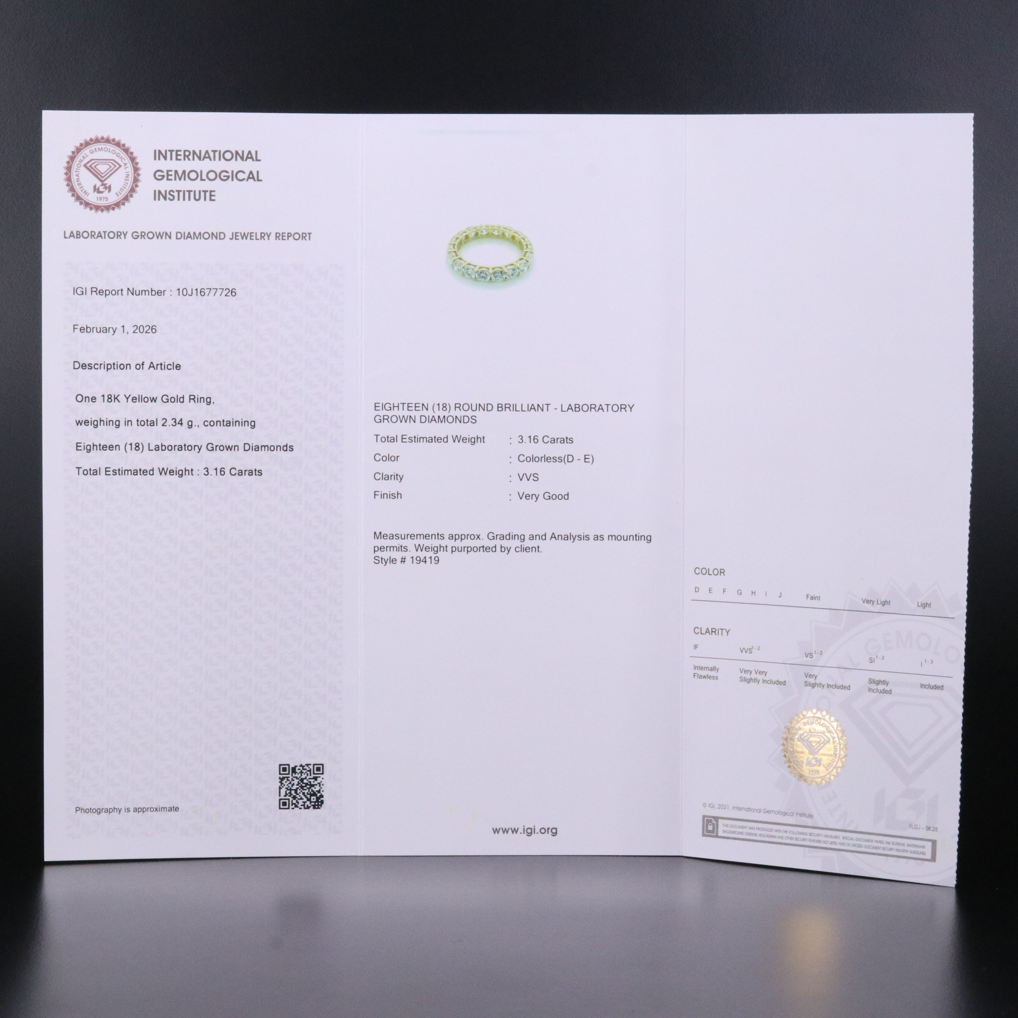 18K 3.16 CTW Lab Grown Diamond Eternity Band with IGI Jewelry Report