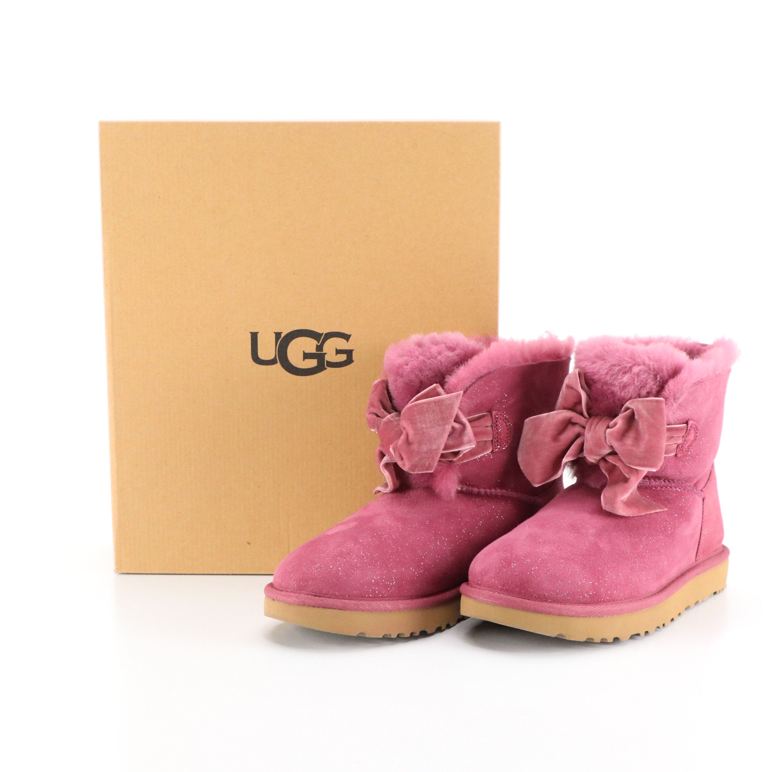 UGG Gita Twinkle Bow Mini Winter Boots in Bougainvillea Suede W/ Box