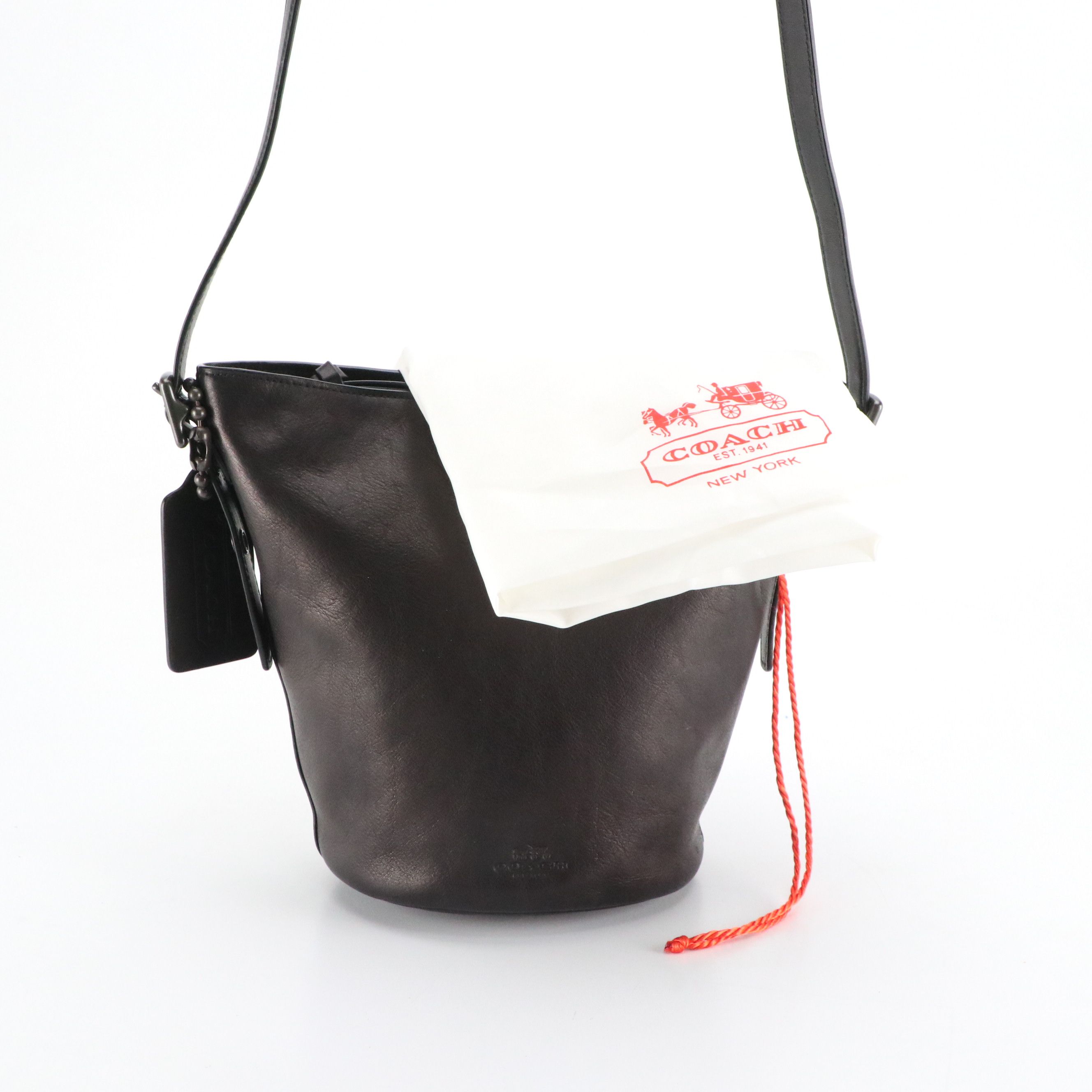 Coach Bleecker Mini Bucket Duffel Bag in Black Grained Leather