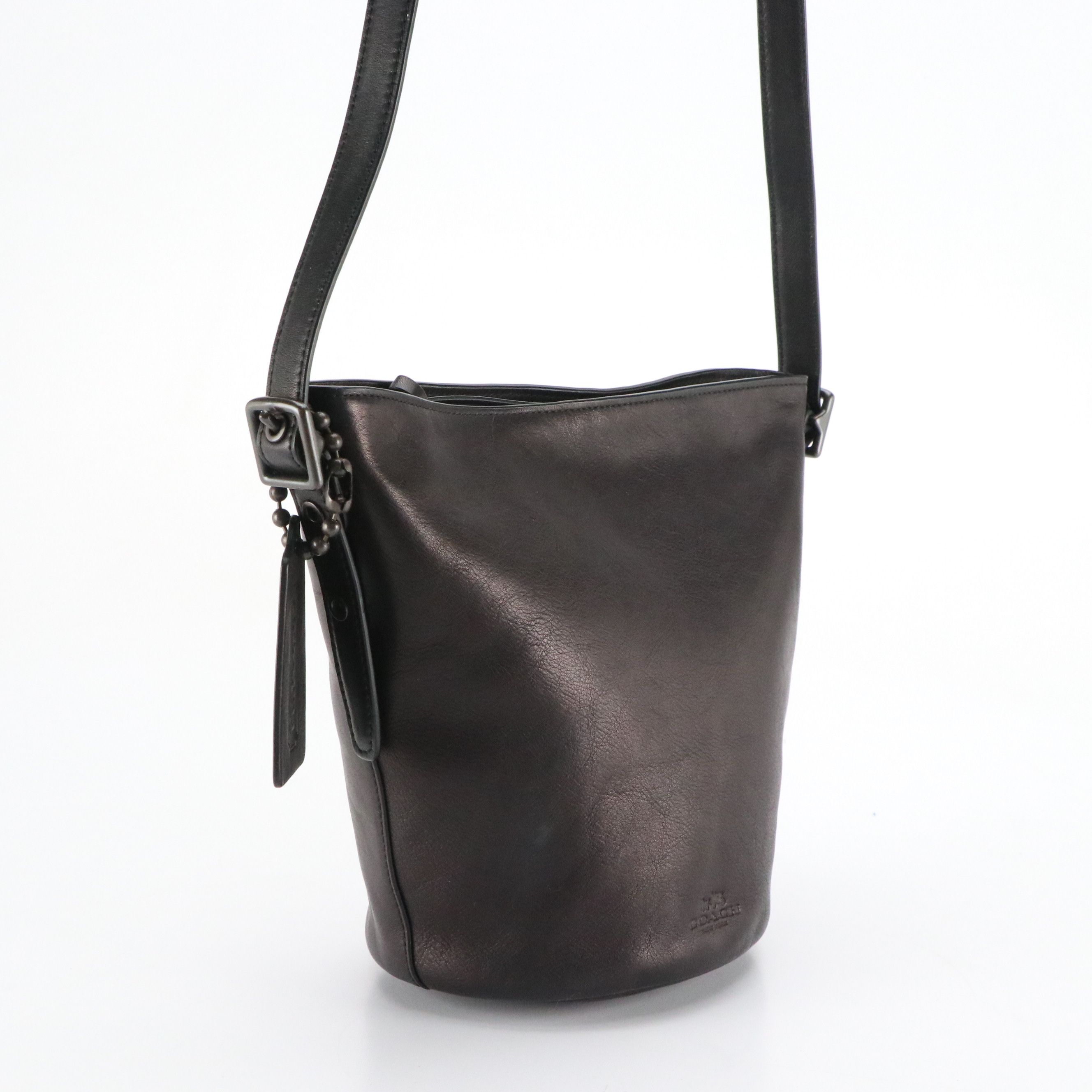 Coach Bleecker Mini Bucket Duffel Bag in Black Grained Leather
