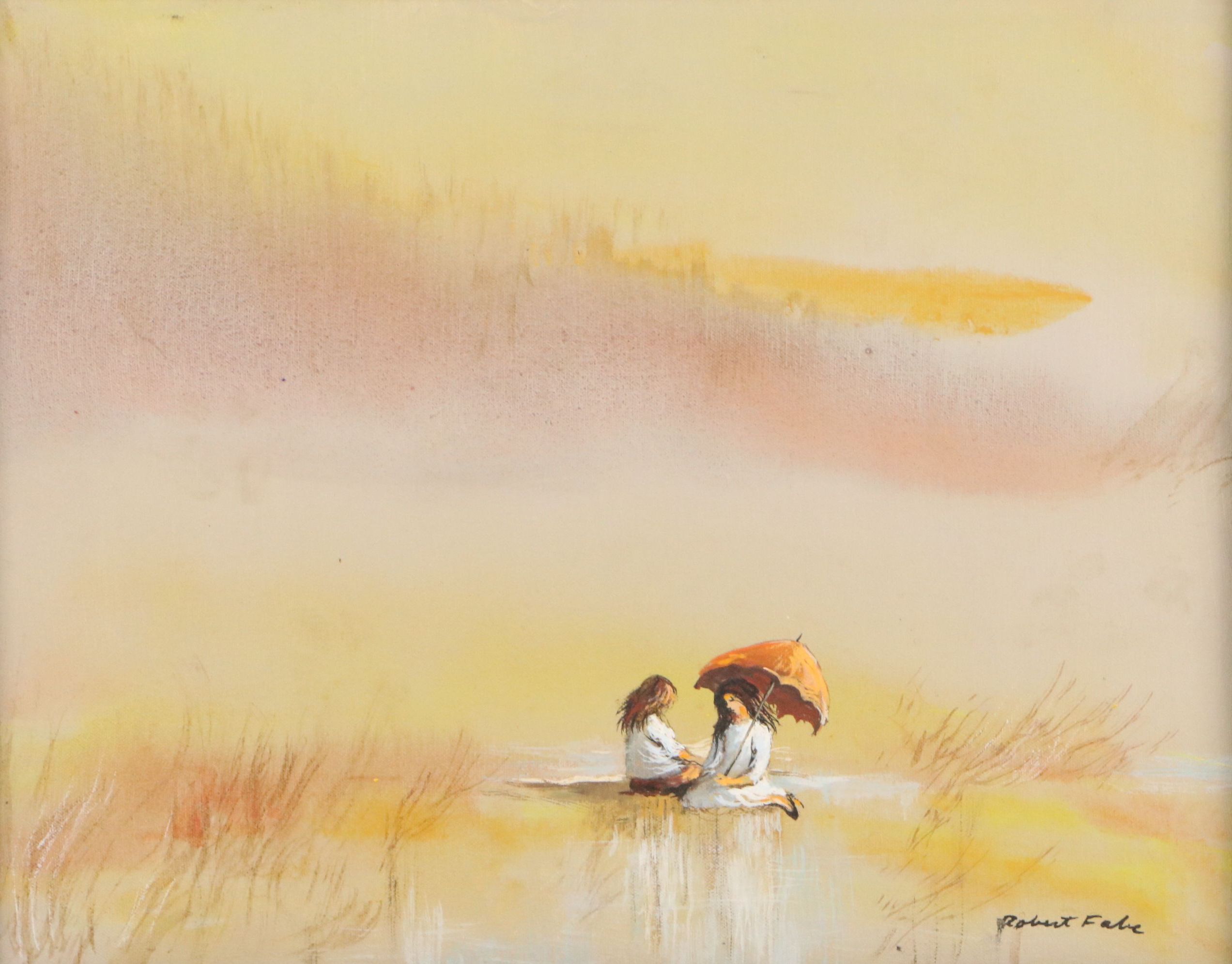 Robert Fabe Acrylic Painting of Nebulous Landscape with Figures