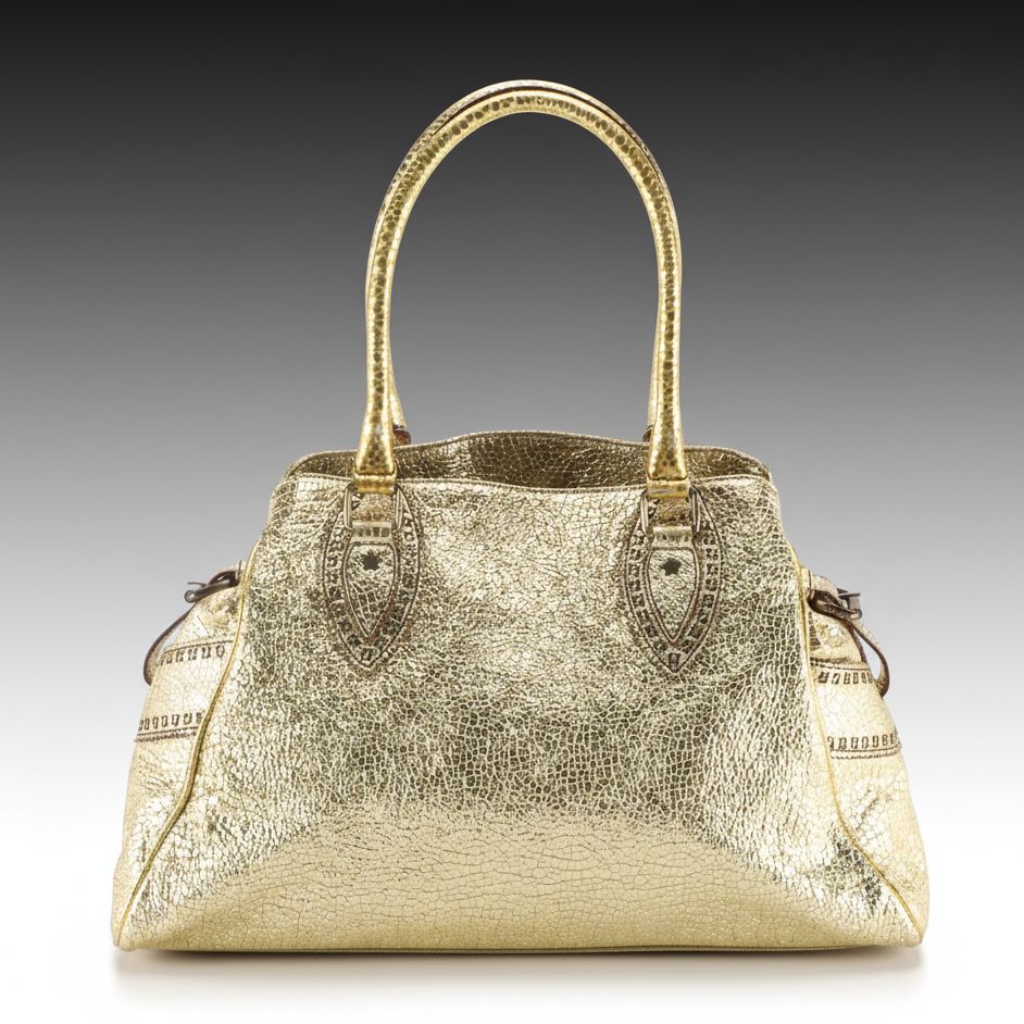 Fendi Du Jour Star Satchel Bag in Metallic Gold Leather
