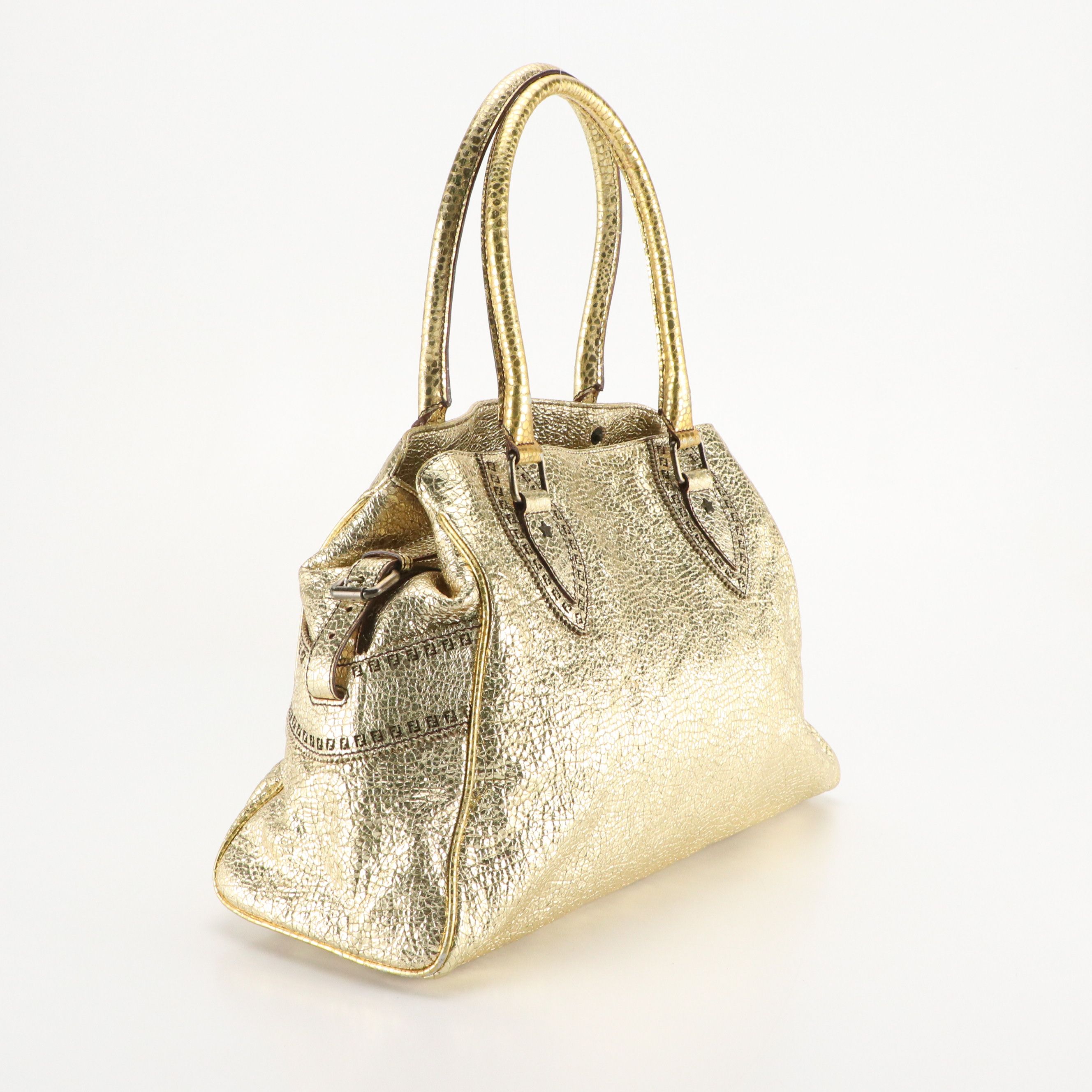 Fendi Du Jour Star Satchel Bag in Metallic Gold Leather