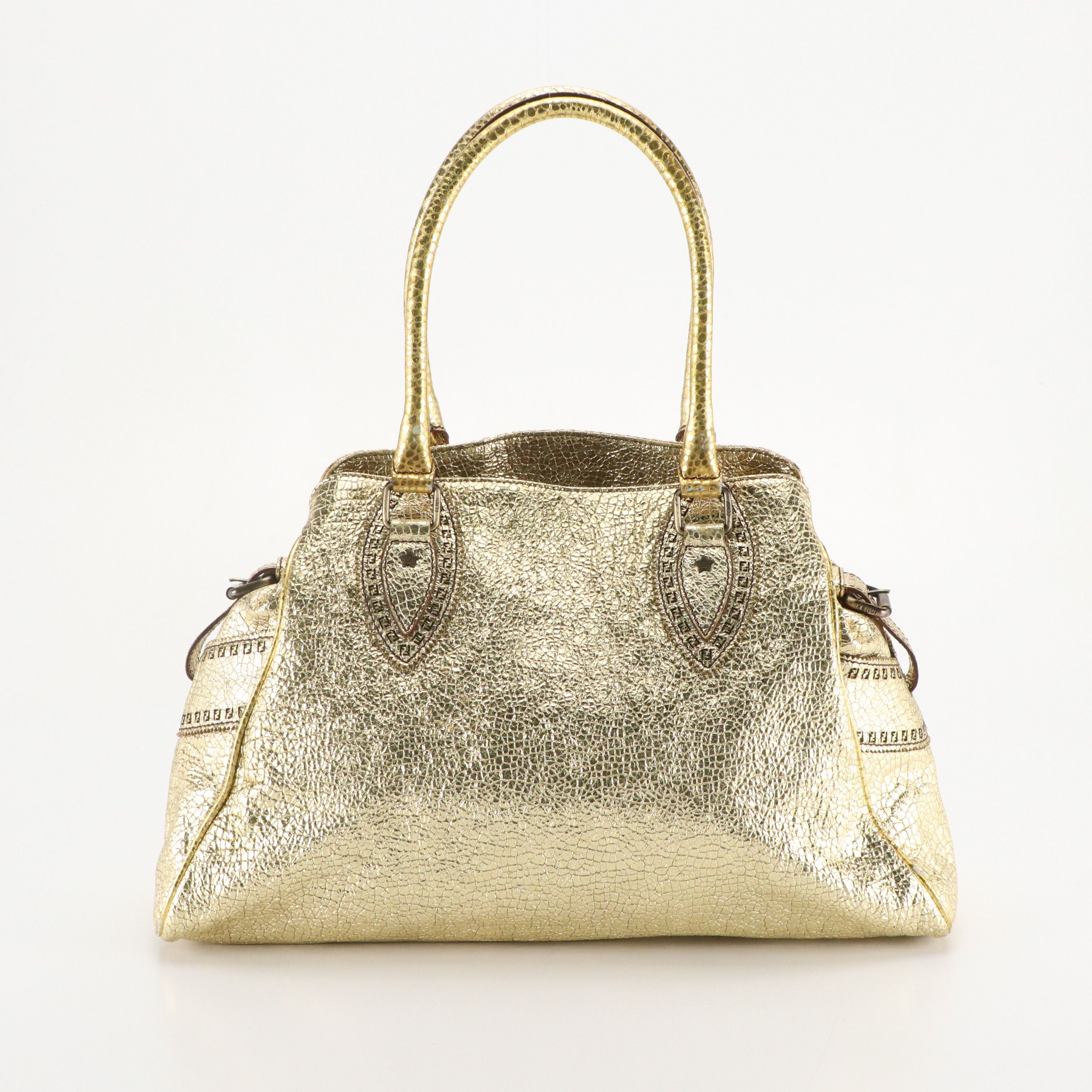 Fendi Du Jour Star Satchel Bag in Metallic Gold Leather