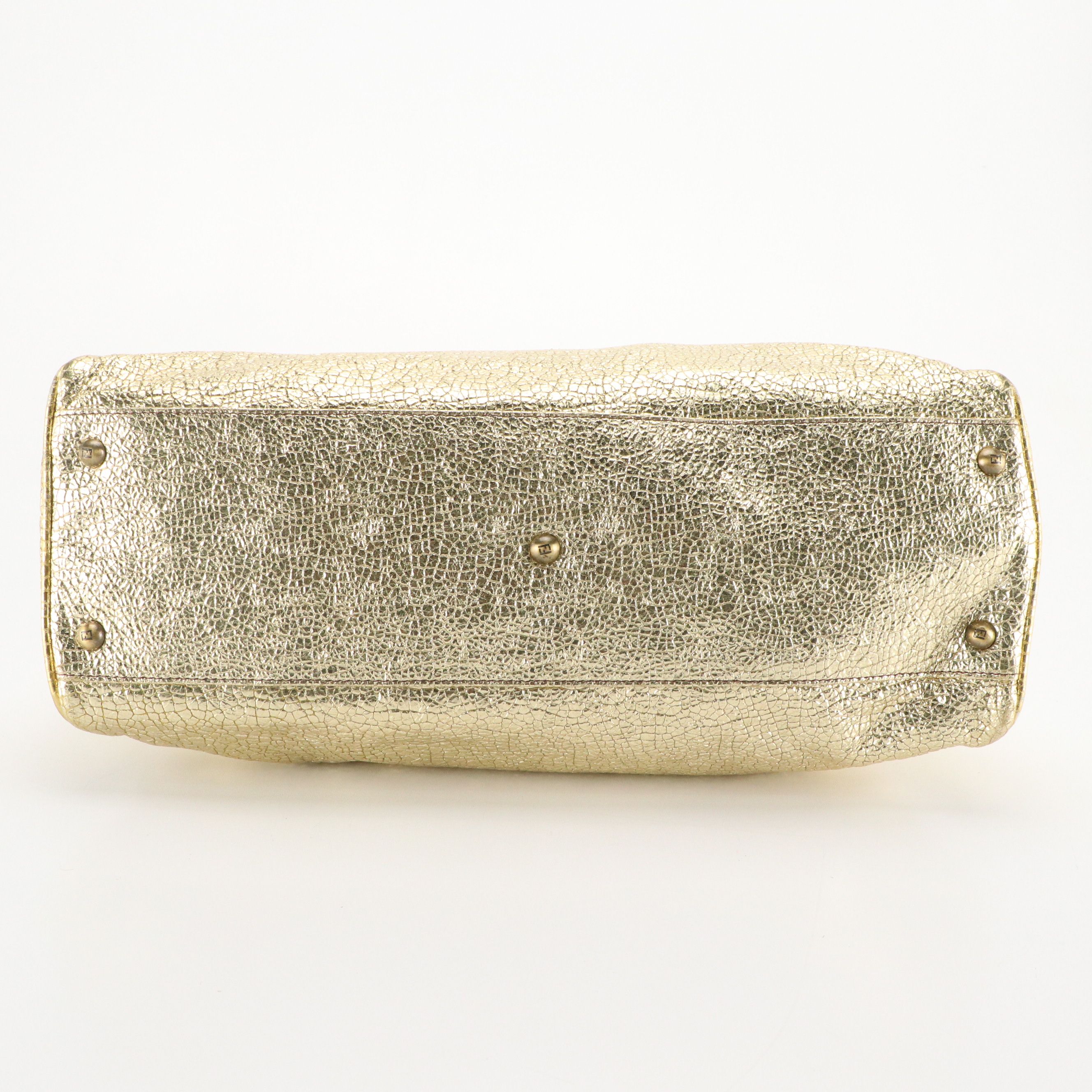 Fendi Du Jour Star Satchel Bag in Metallic Gold Leather