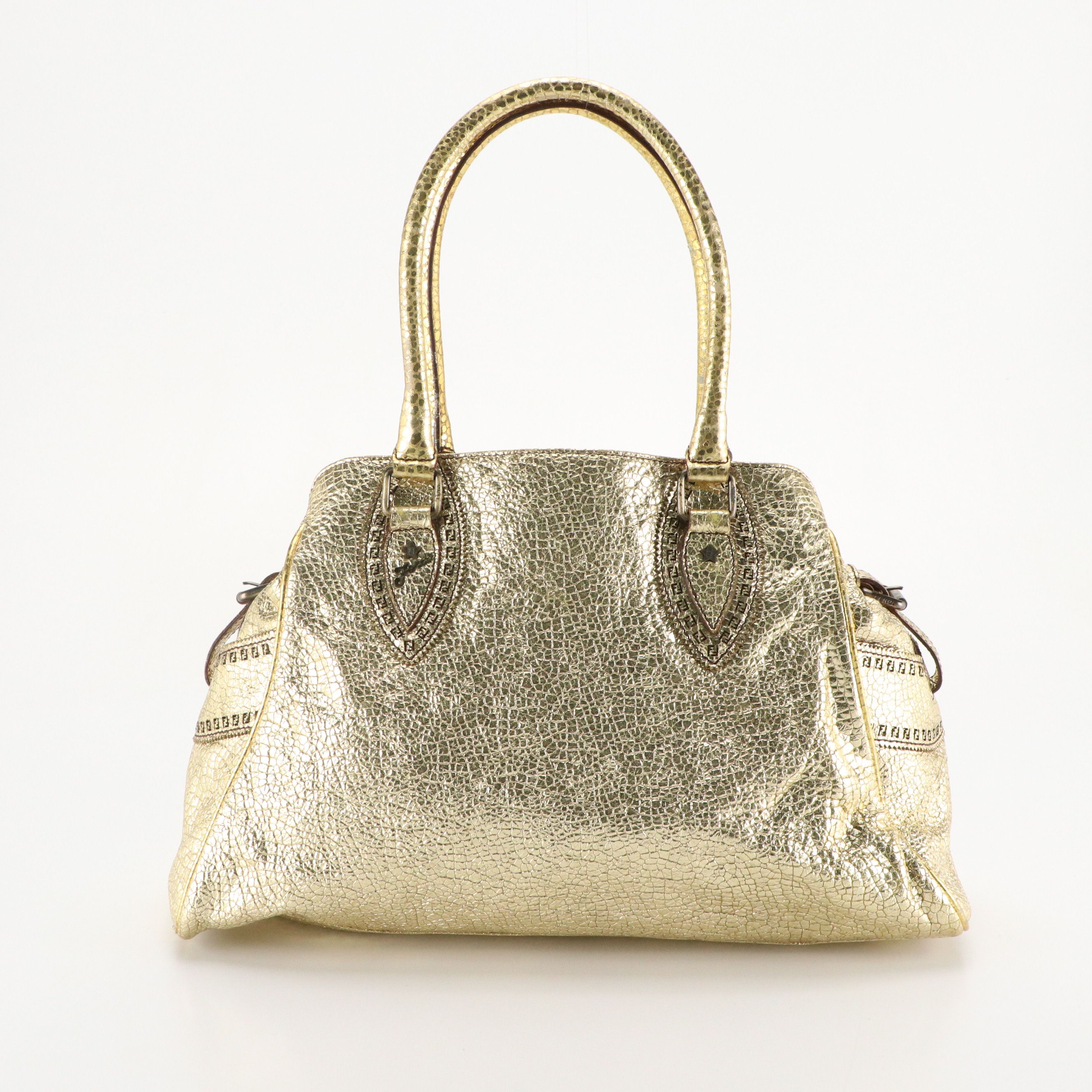 Fendi Du Jour Star Satchel Bag in Metallic Gold Leather