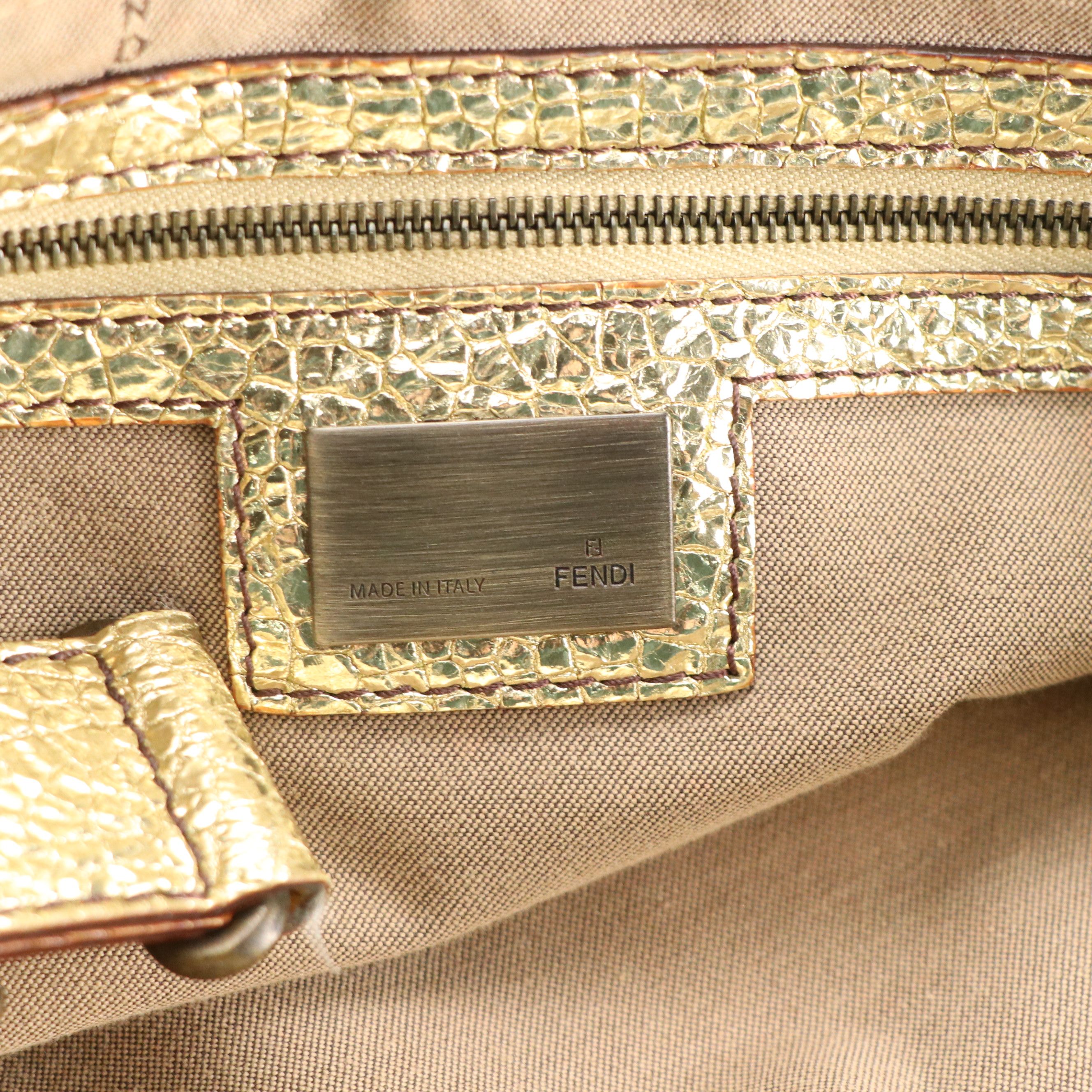 Fendi Du Jour Star Satchel Bag in Metallic Gold Leather