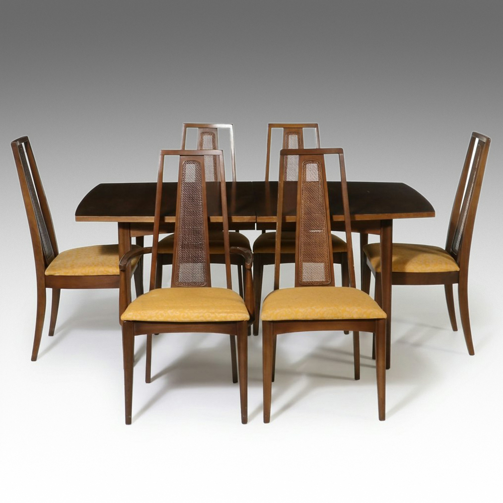 Seven Piece Mid Century Modern Dining Set with Lenoir Chair Company Chairs