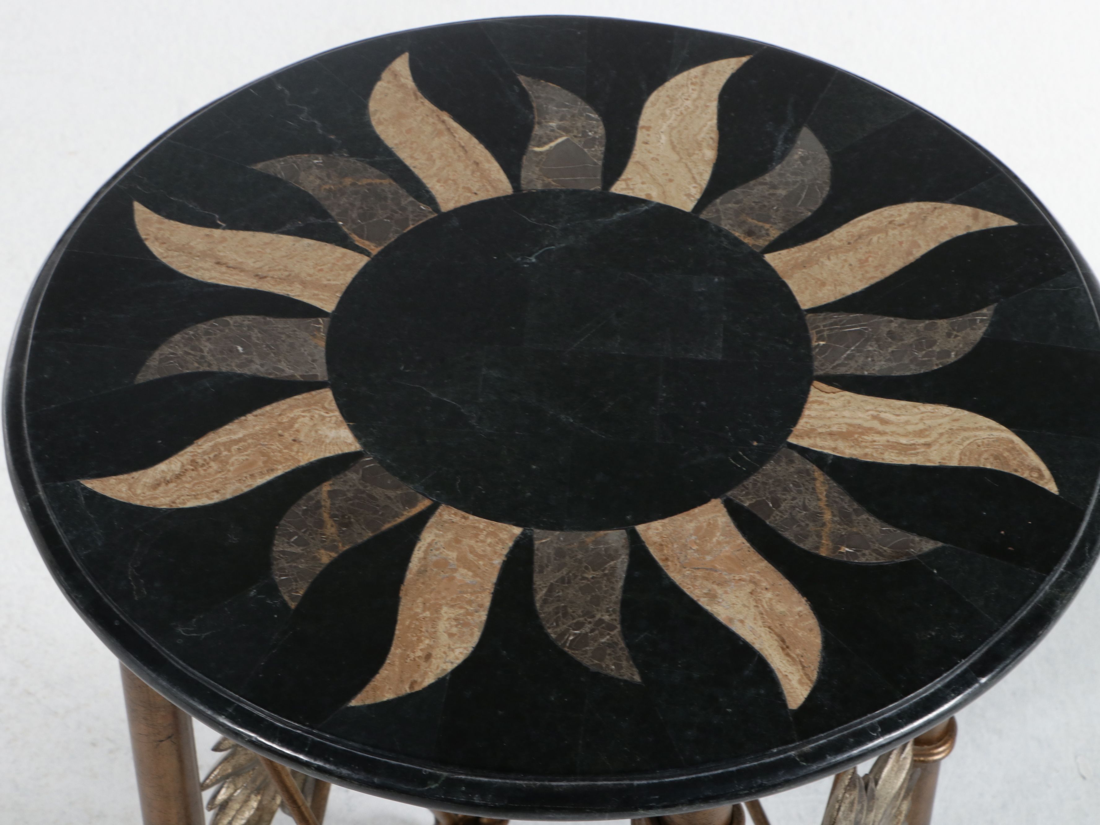 Modern Hollywood Regency Style Sunburst Pietra Dura and Gilt Metal Side Table