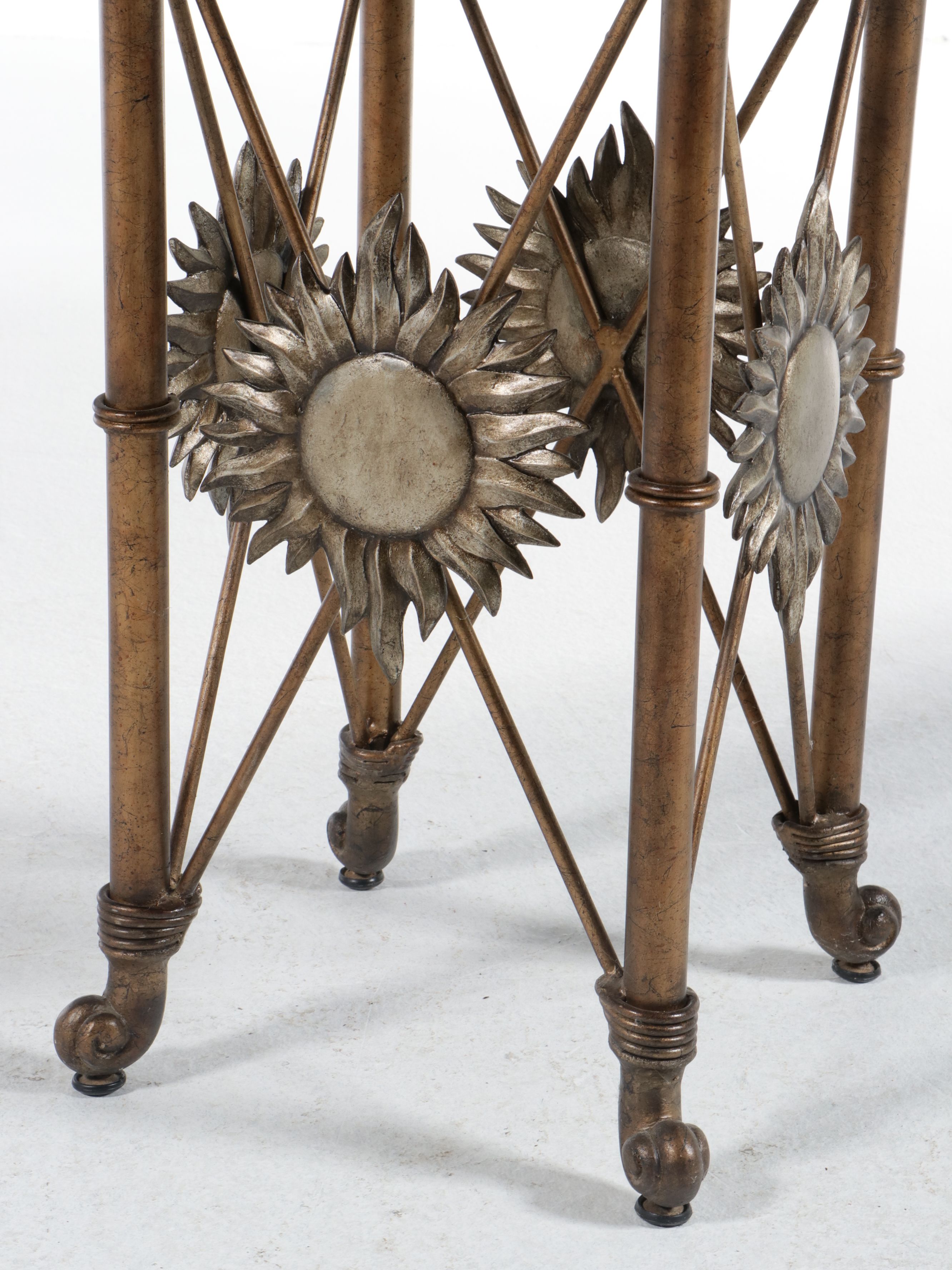 Modern Hollywood Regency Style Sunburst Pietra Dura and Gilt Metal Side Table