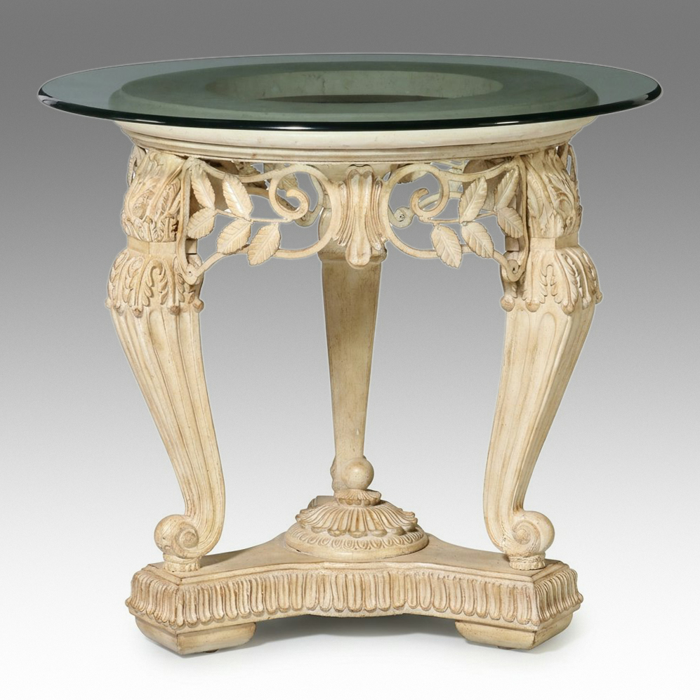 Louis XV Style Painted Wood Glass Top Occasional Table, Late 20th Century