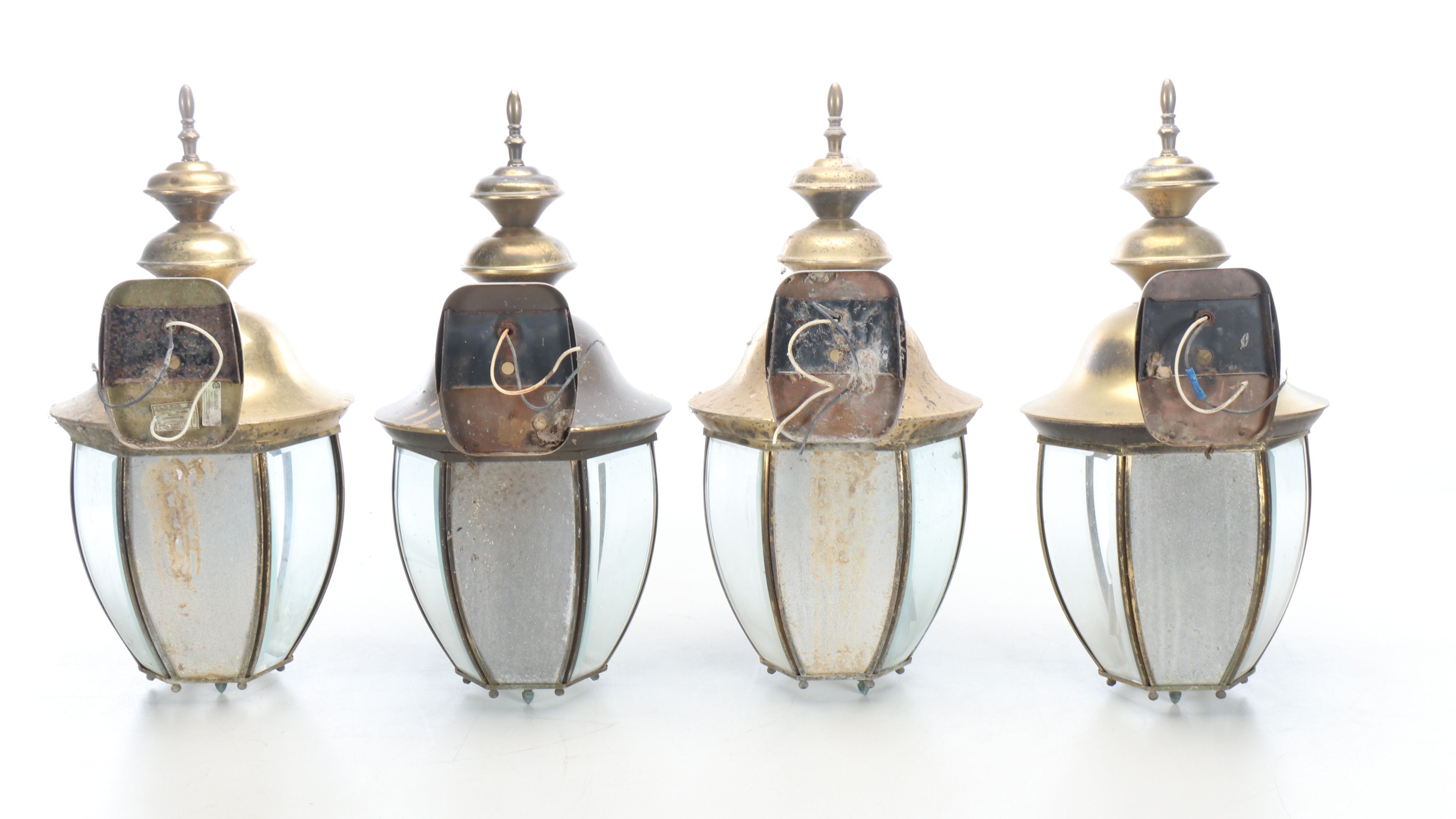 Beveled Glass and Brass Outdoor Lantern Wall Lights
