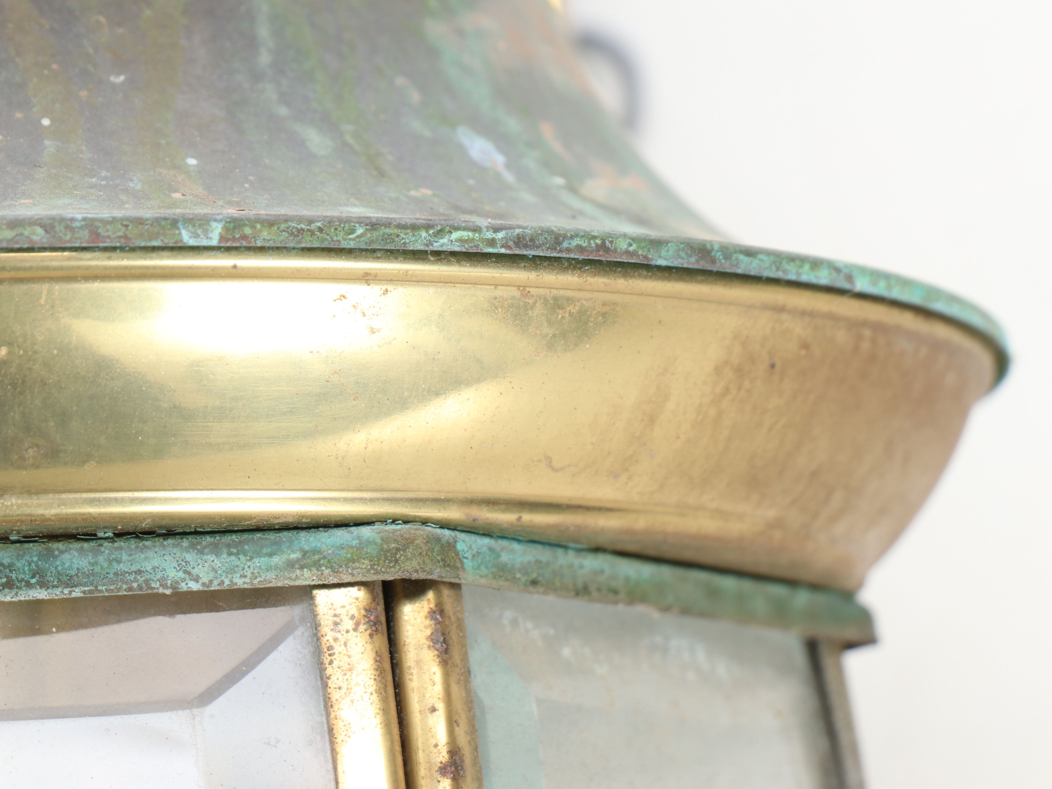 Beveled Glass and Brass Outdoor Lantern Wall Lights