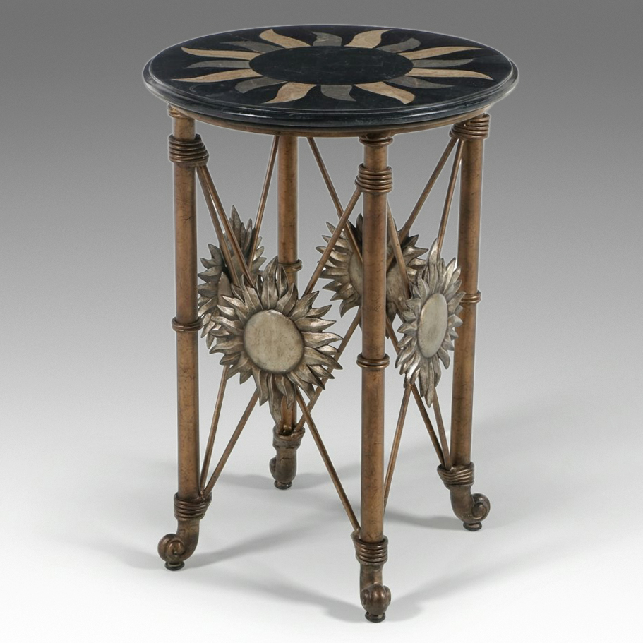 Modern Hollywood Regency Style Sunburst Pietra Dura and Gilt Metal Side Table