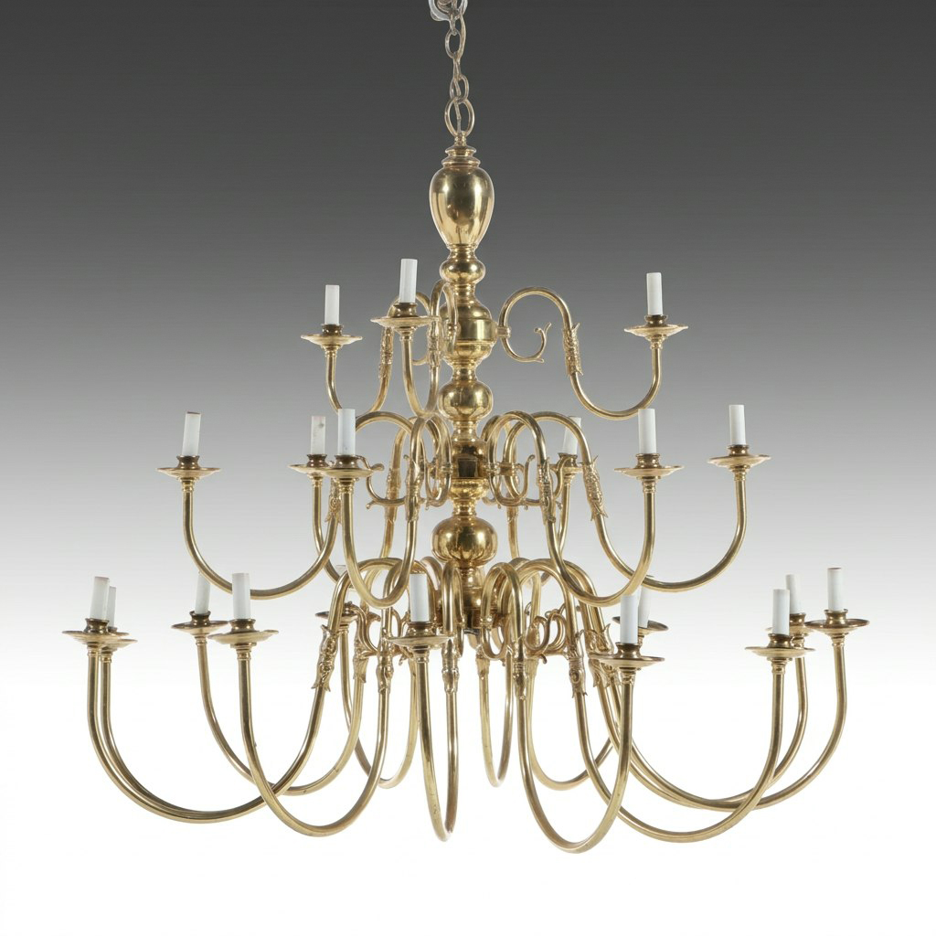 Dutch Baroque Brass Three-Tier Chandelier, 20th Century