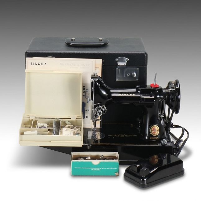 Singer "Featherweight 221K" Electric Sewing Machine, Mid-20th Century
