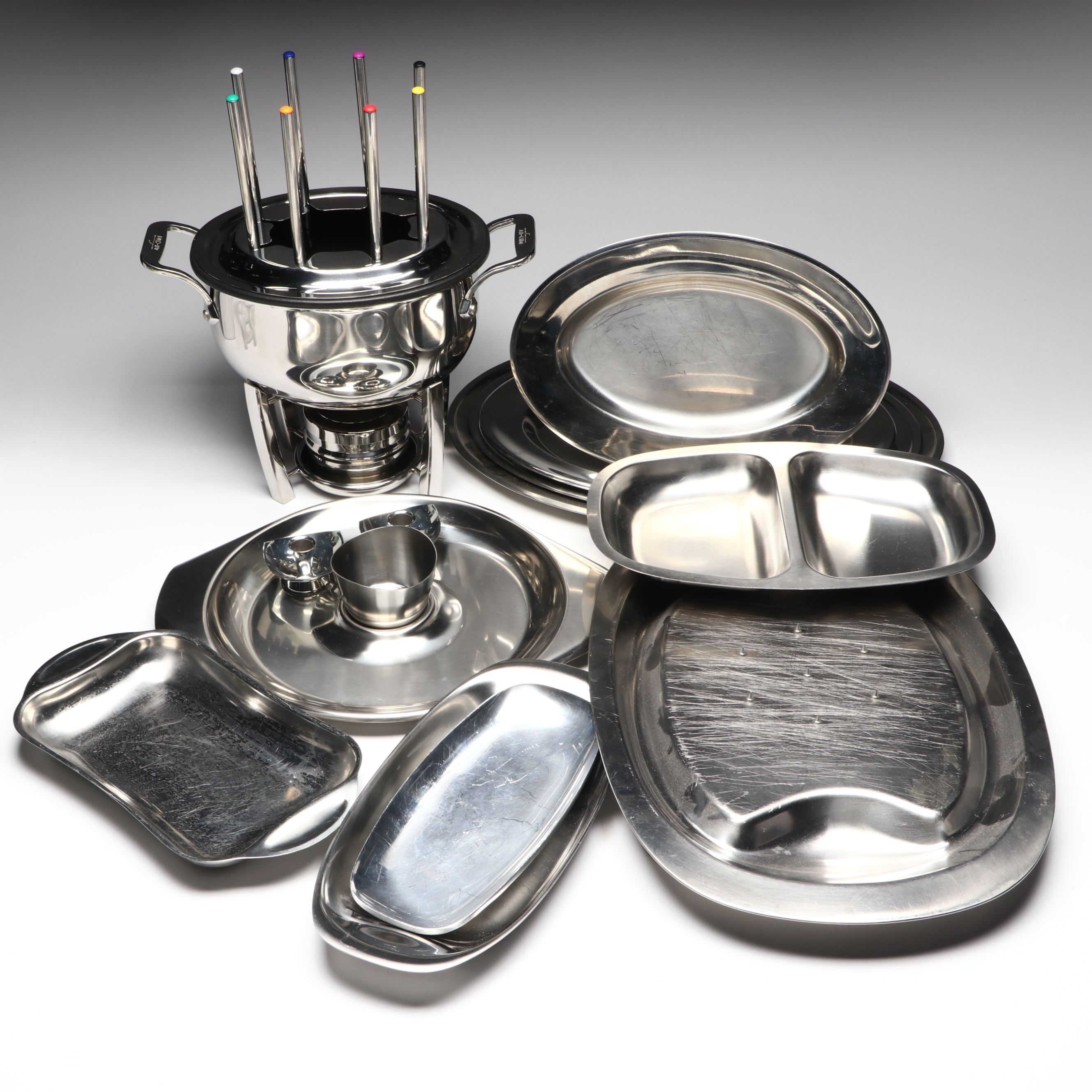 All-Clad Fondue Set, Stainless Steel Trays, and More Metal Serveware