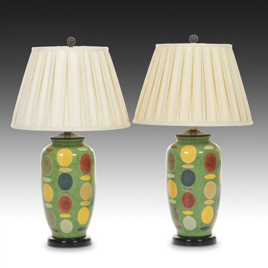 Pair of Pop Art Style Ceramic Table Lamps with Dot and Dash Pattern
