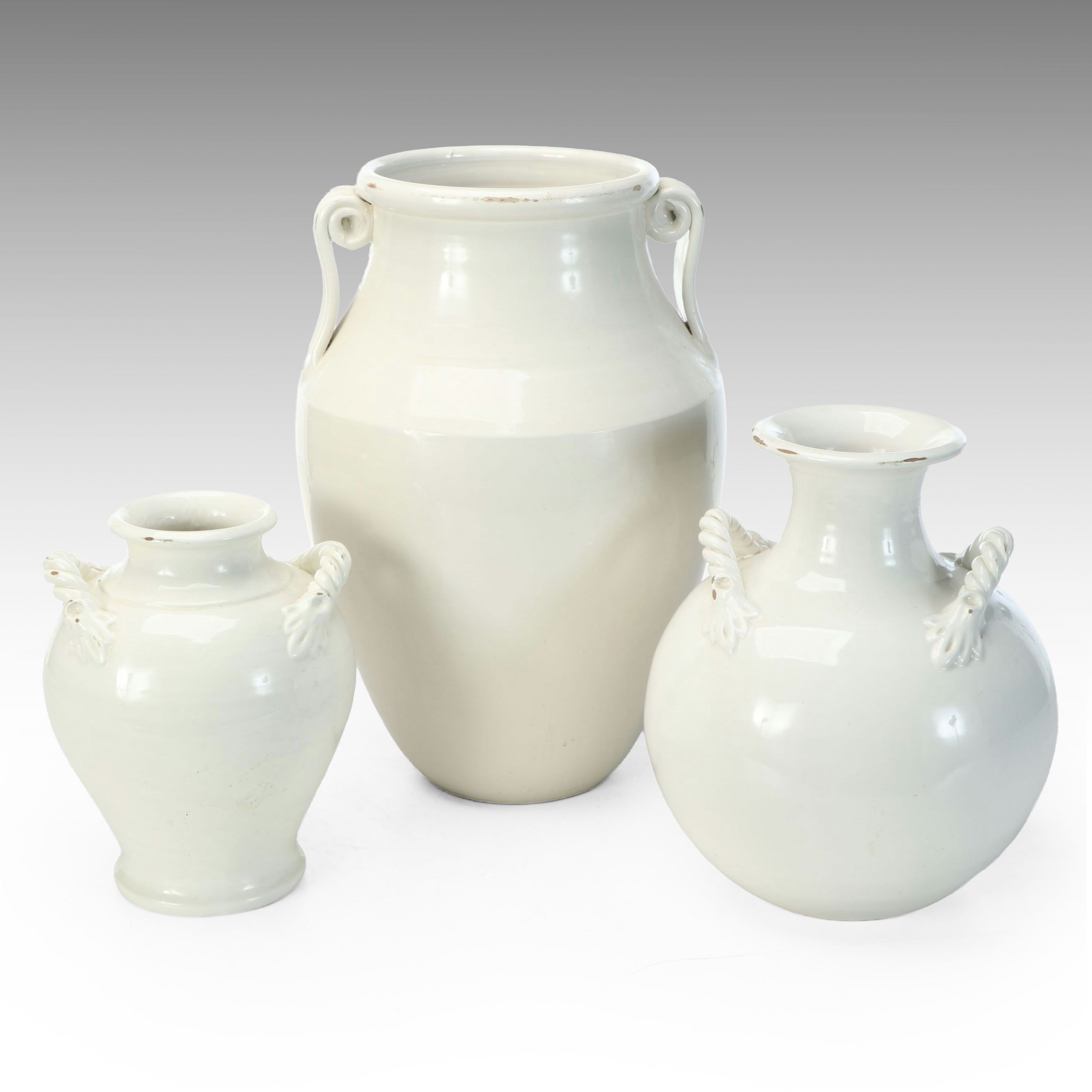 Ethan Allen Italian White Ceramic Vases