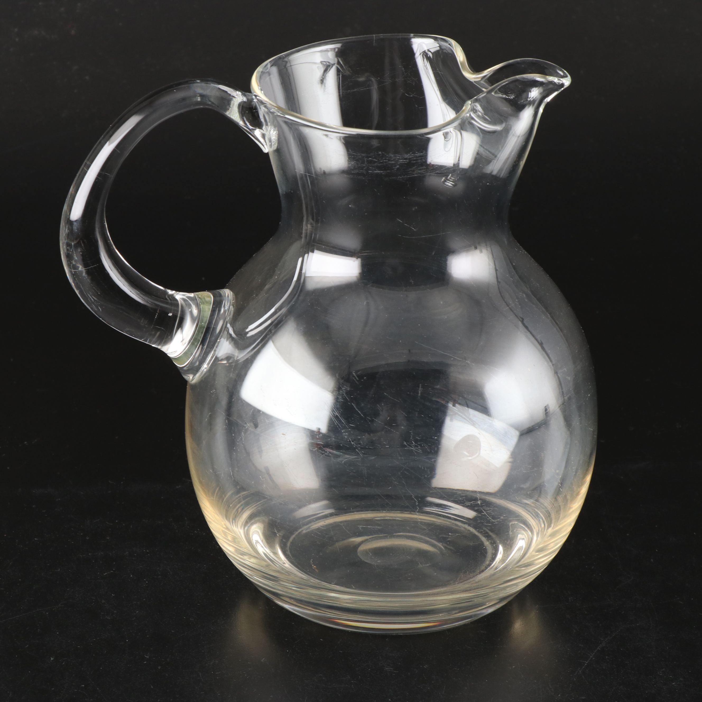 Blown Glass Pitcher with Libbey Mugs and Other Highball Glasses