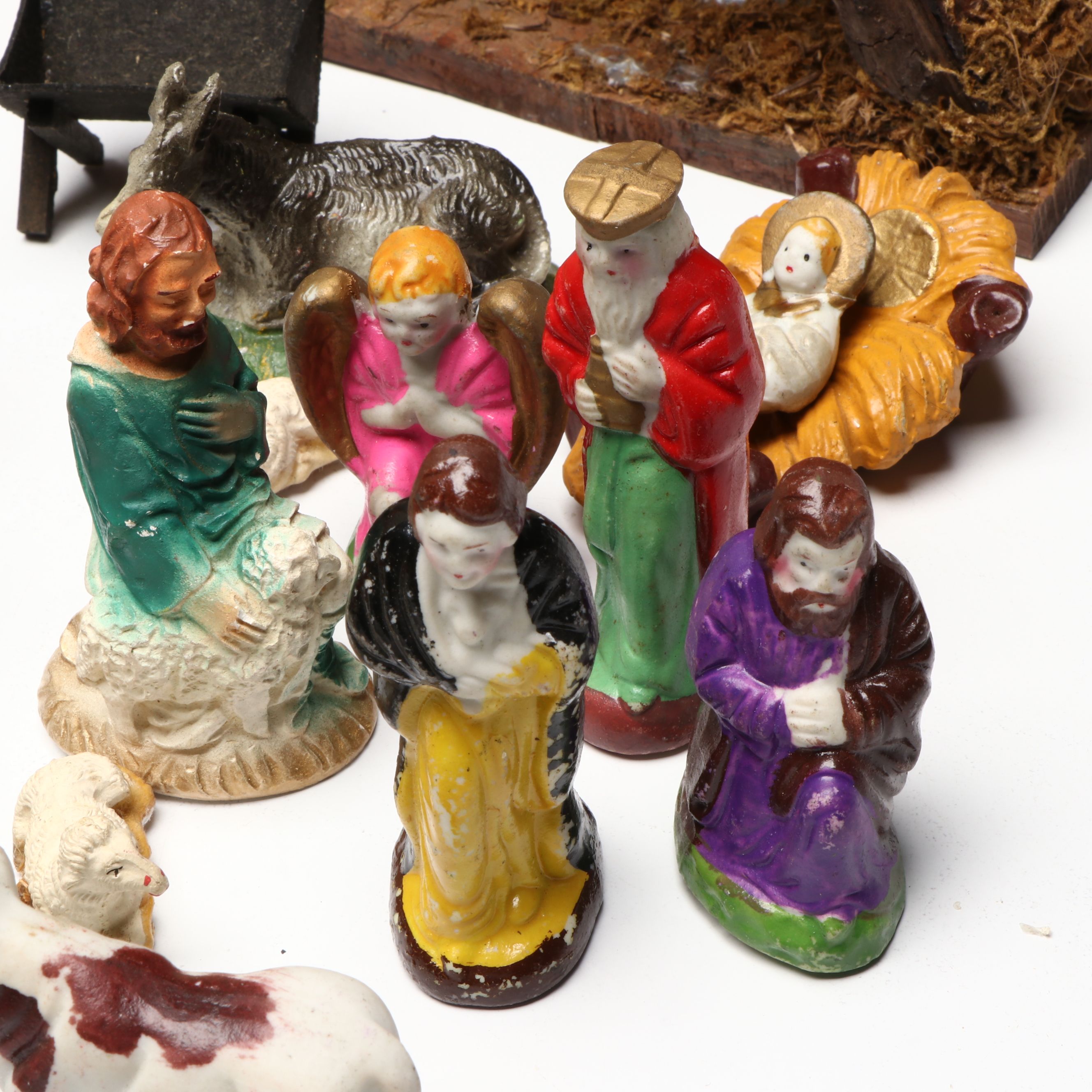 Handcrafted 1940s Air Force Crate Church with Nativity Figurines and Other Décor