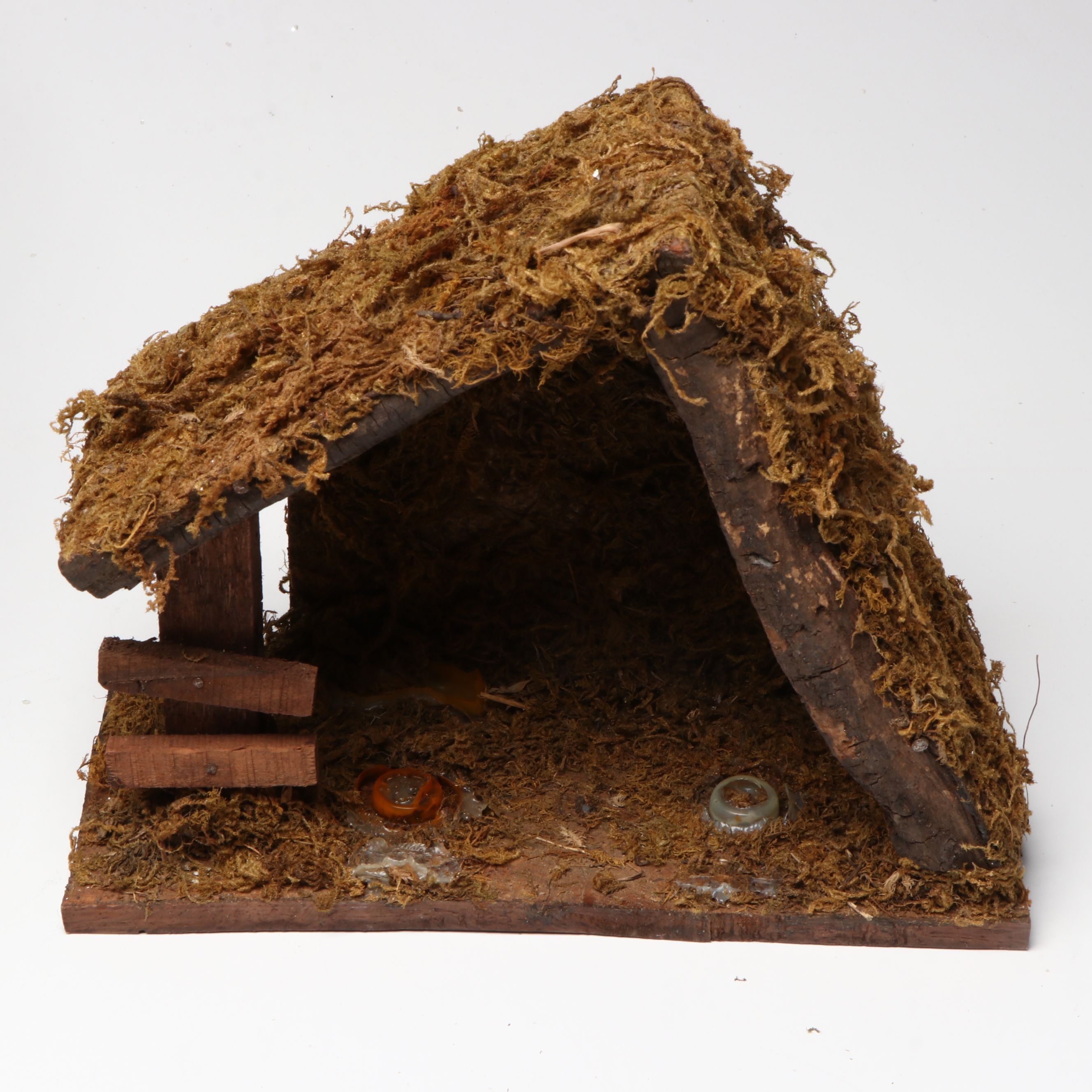 Handcrafted 1940s Air Force Crate Church with Nativity Figurines and Other Décor