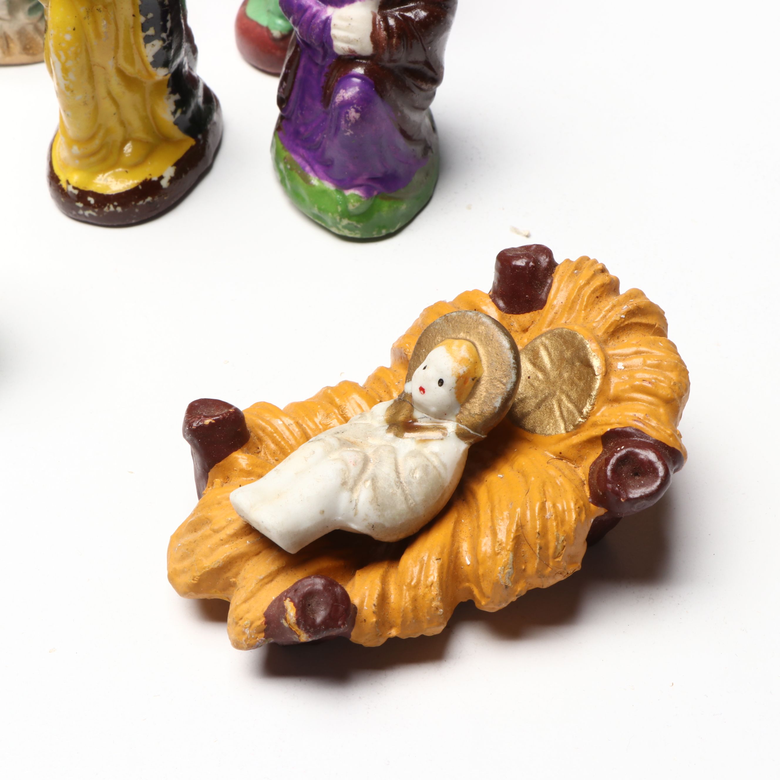 Handcrafted 1940s Air Force Crate Church with Nativity Figurines and Other Décor