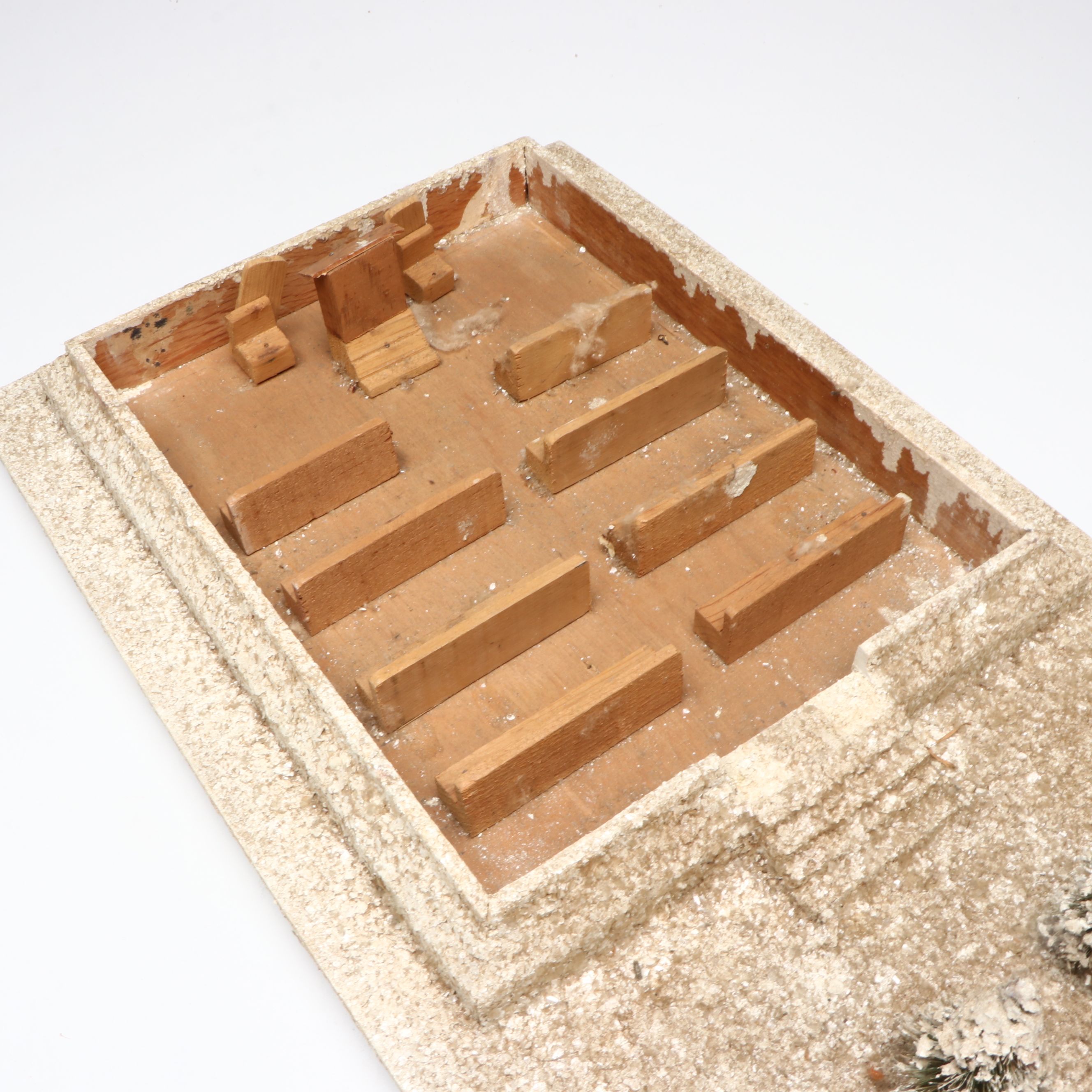 Handcrafted 1940s Air Force Crate Church with Nativity Figurines and Other Décor