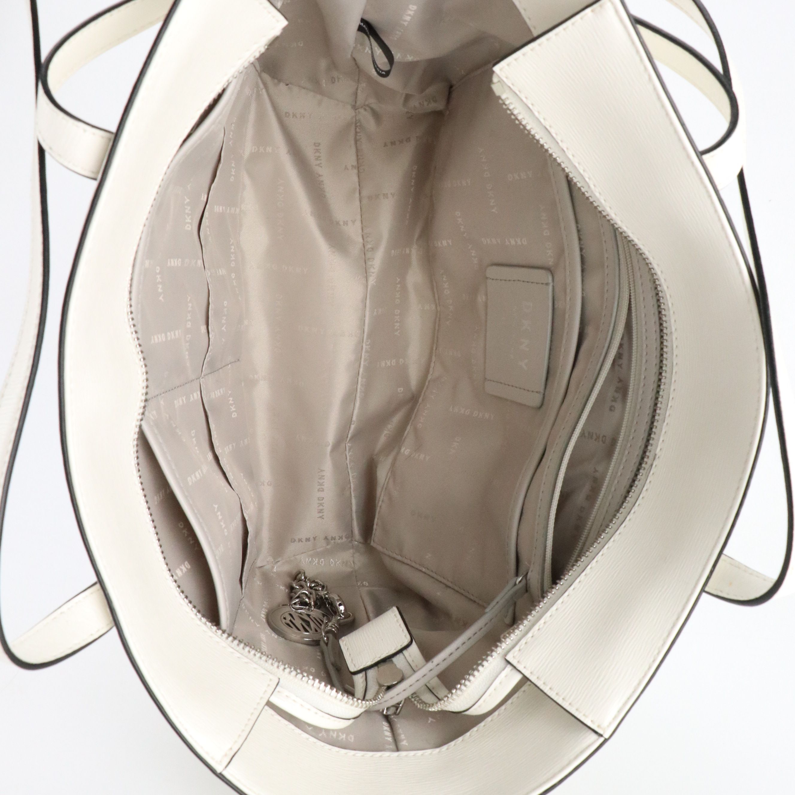 DKNY Shoulder Tote Bag in White Textured Cow Leather