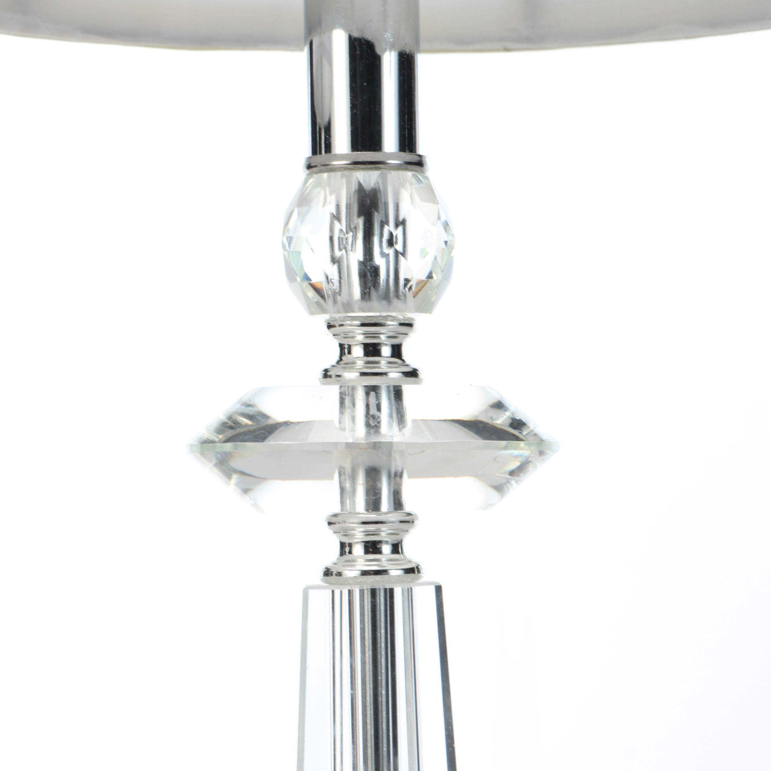 Acrylic Column Table Lamp Pair with Silk Drum Shades