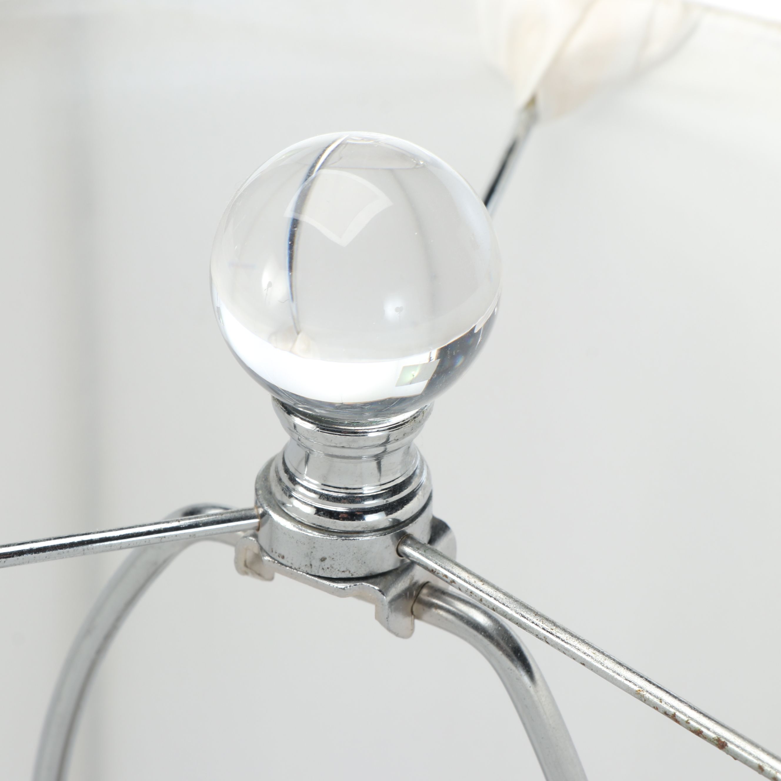 Acrylic Column Table Lamp Pair with Silk Drum Shades