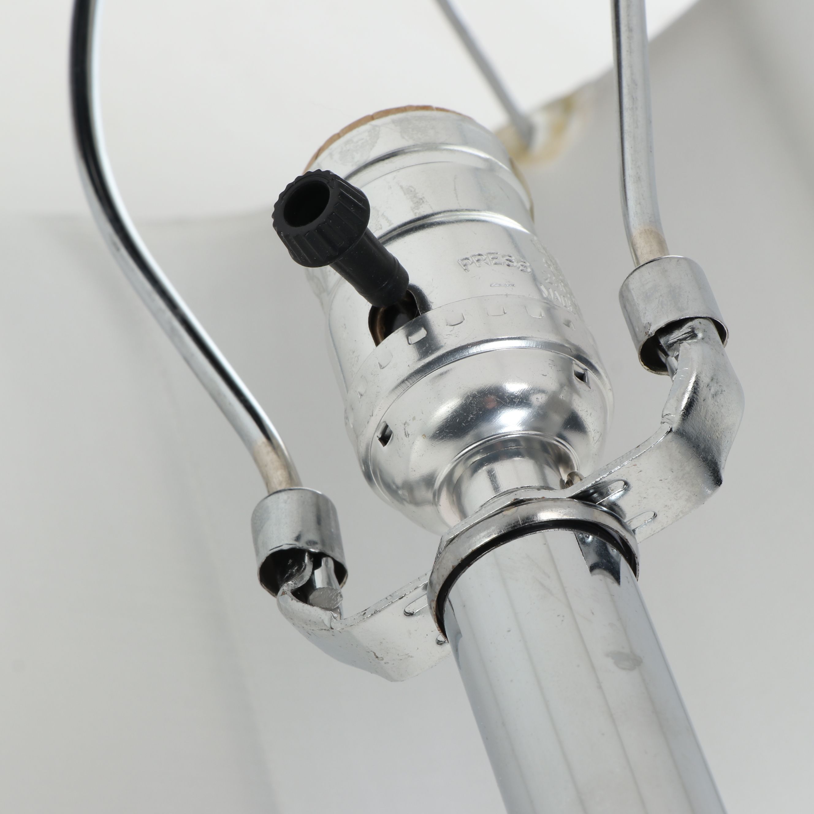 Acrylic Column Table Lamp Pair with Silk Drum Shades