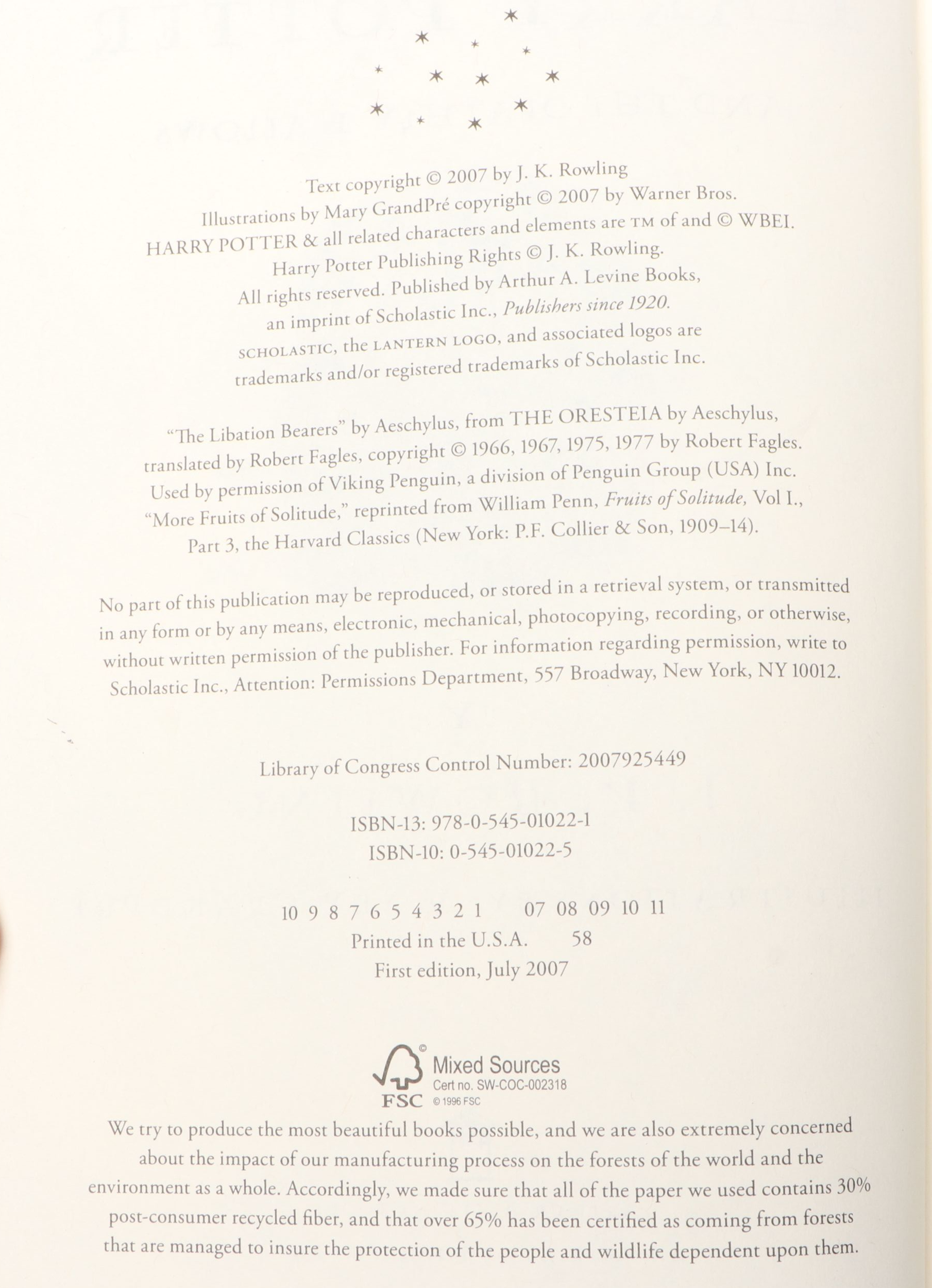 First American Edition "Harry Potter" Complete Series by J. K. Rowling