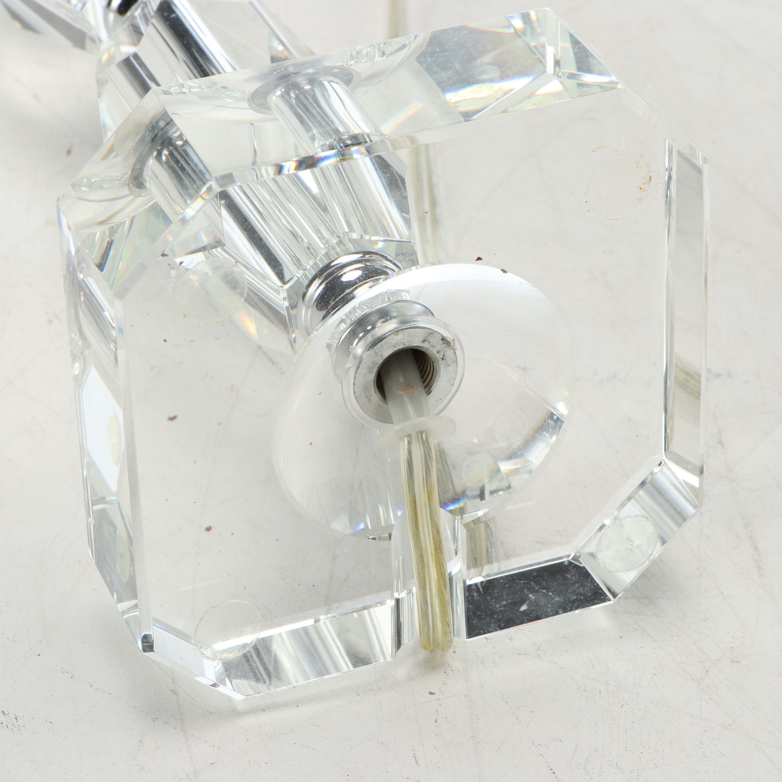 Pair of Stacked Acrylic Base Table Lamps with Bell Shades