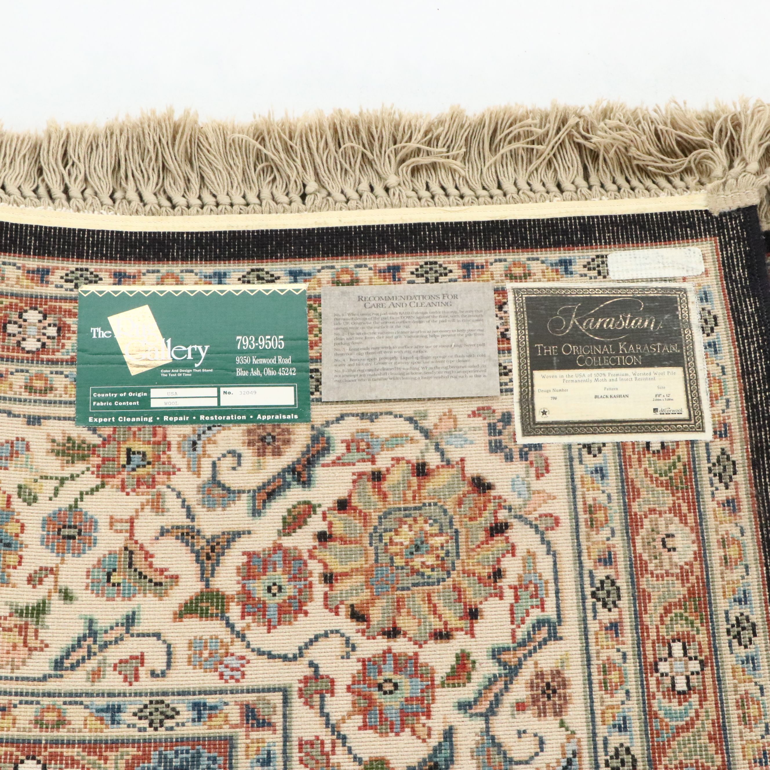 8'8 x 12'9 Machine Made Karastan "Black Kashan" Room-Sized Rug