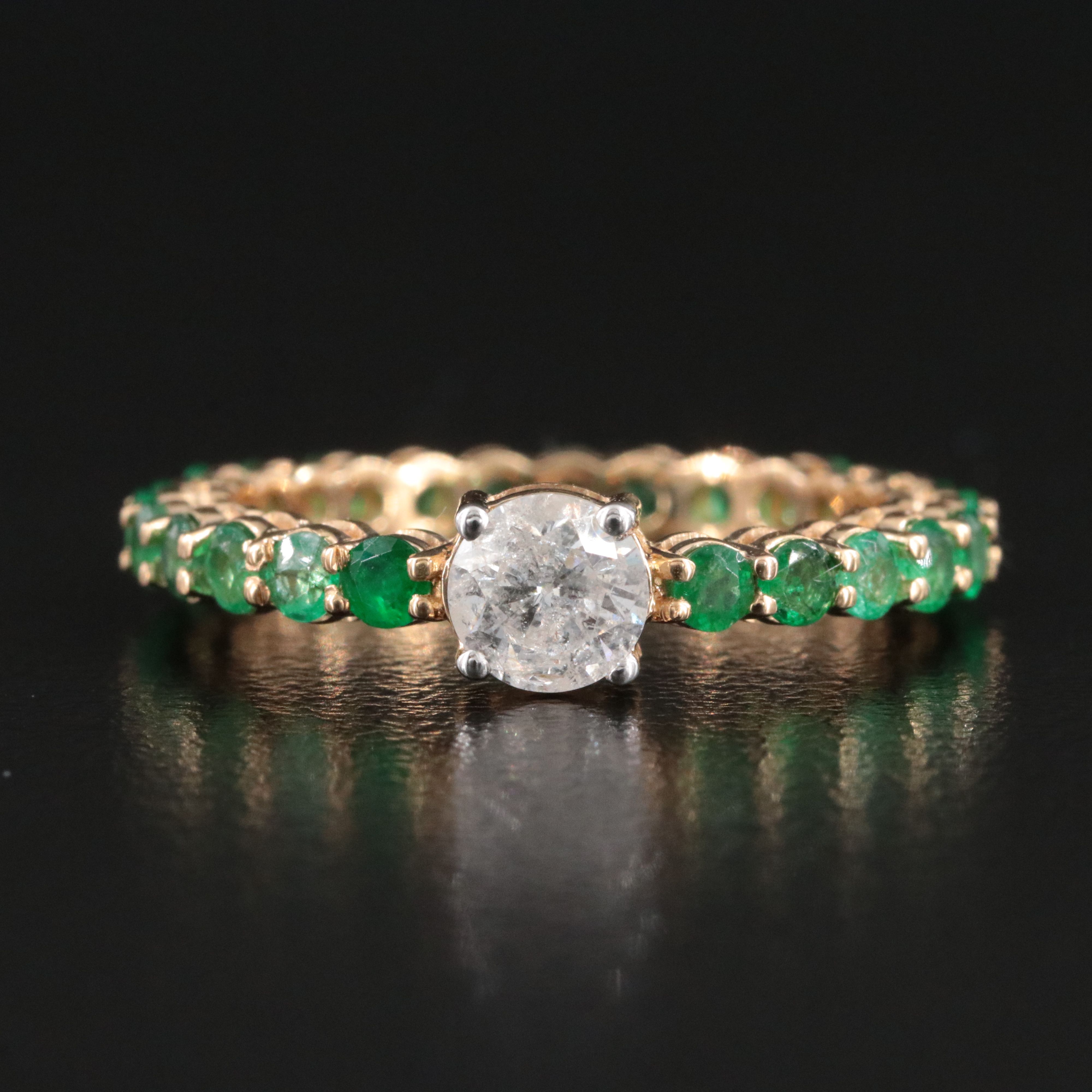 18K 1.42 CTW Diamond and Emerald Eternity Ring