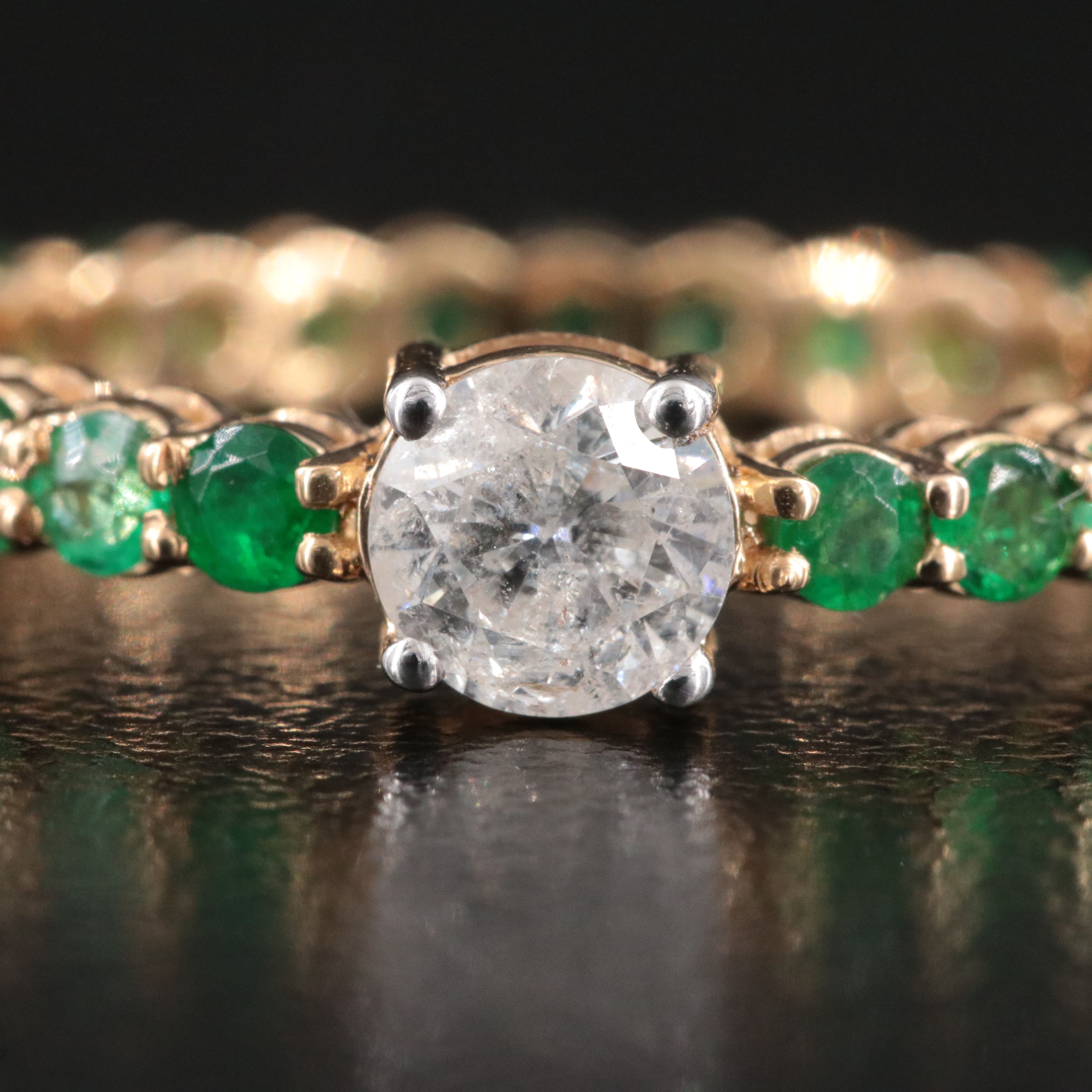 18K 1.42 CTW Diamond and Emerald Eternity Ring