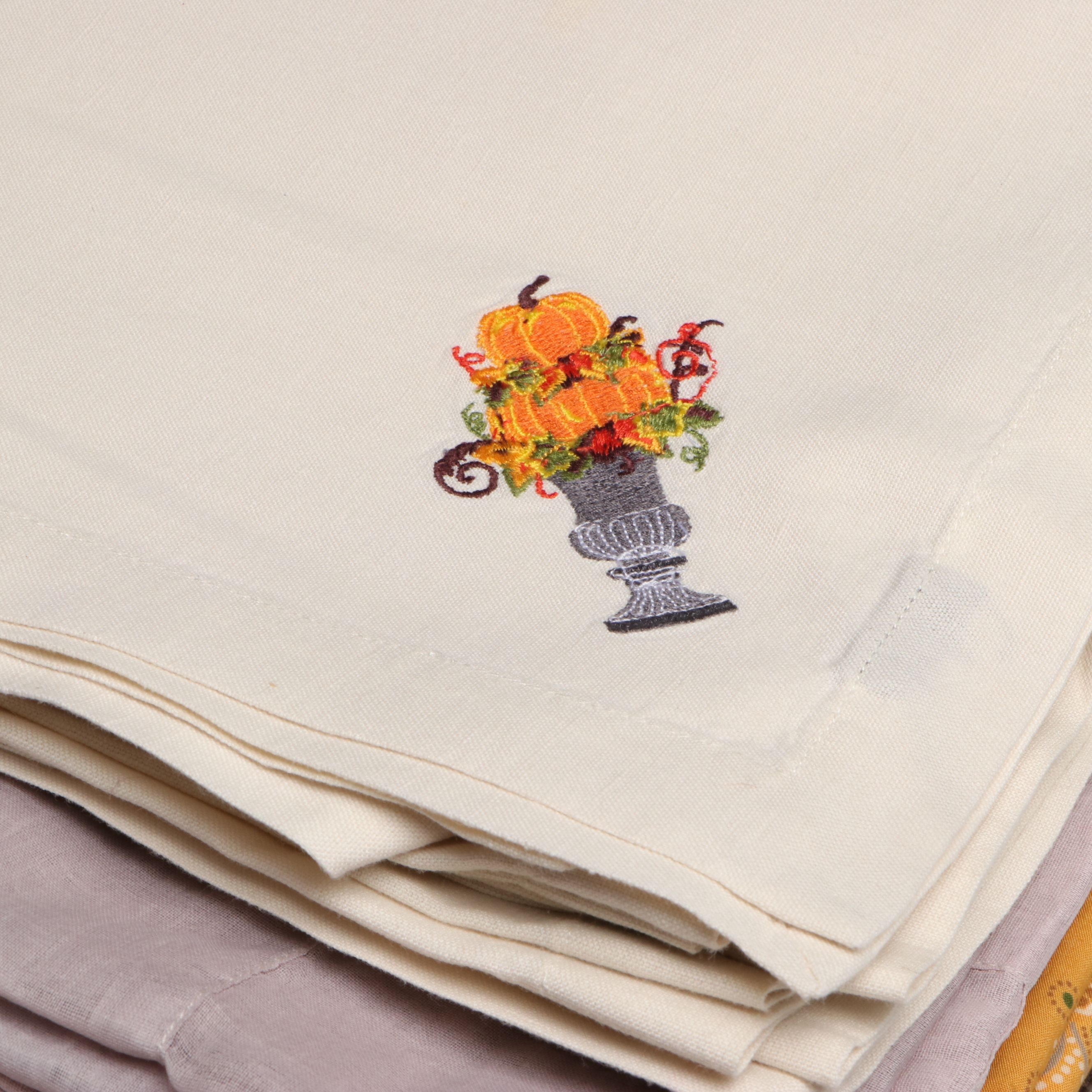 Sferra Linen Tablecloth with Smith & Hawken Placemats and Other Table Linens