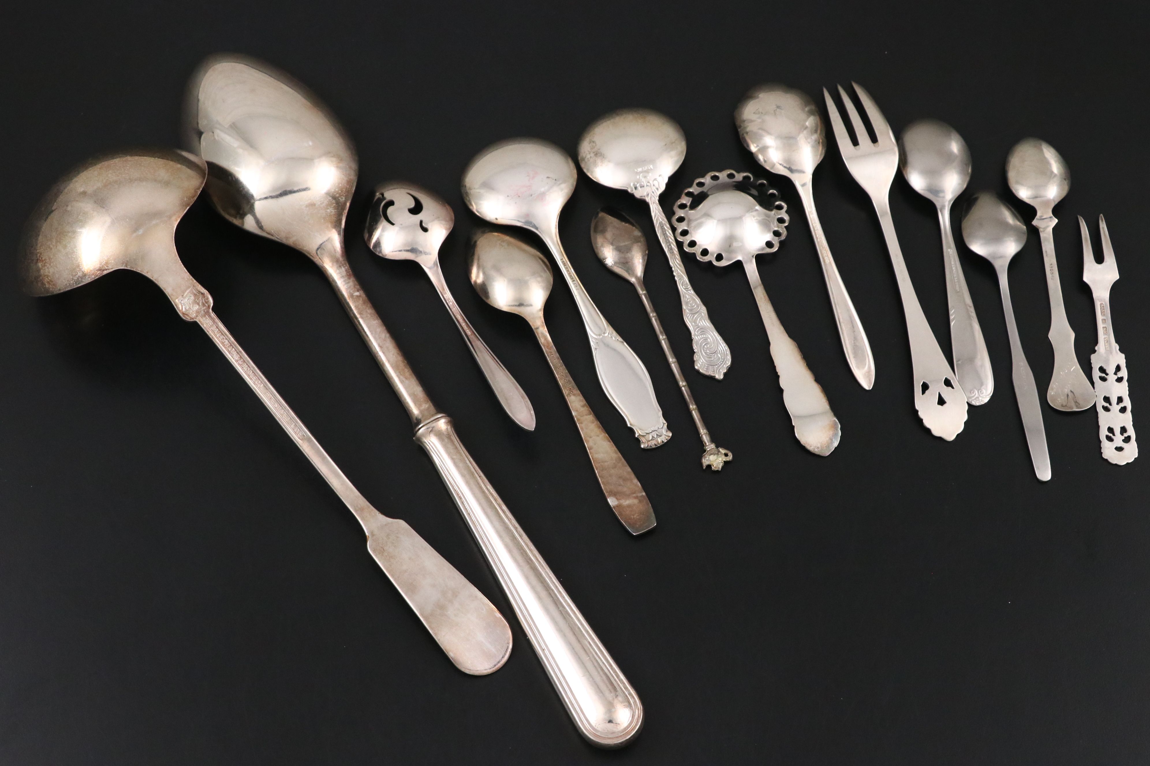 Silver Plate and Formica Trays with Swedish, 800 Silver and More Utensils