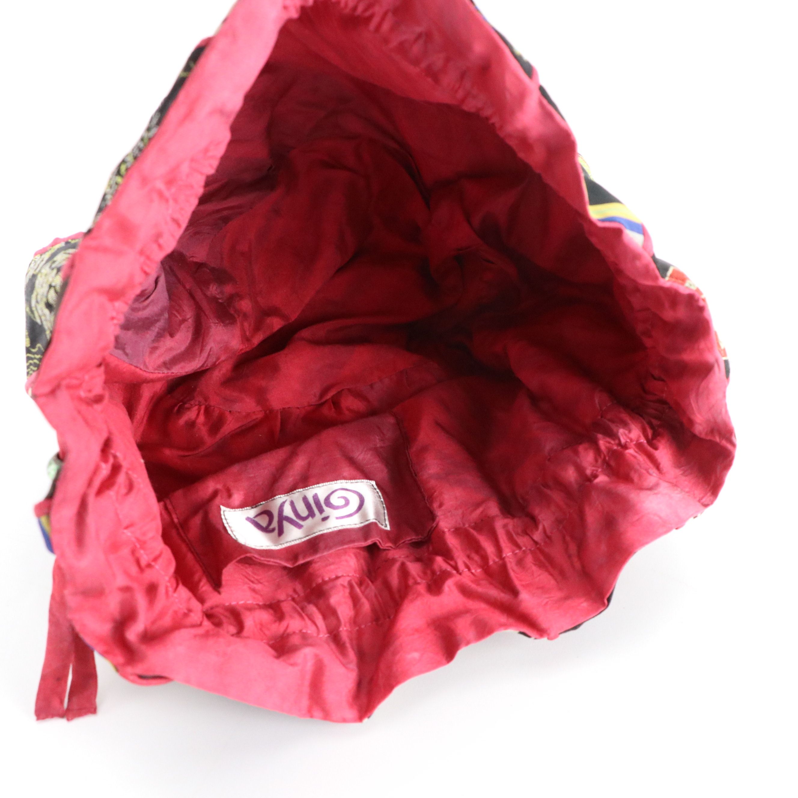 GinYa "Rosey Posey" Pouch, Handmade Embroidered Canvas Backpack, Woven Bag