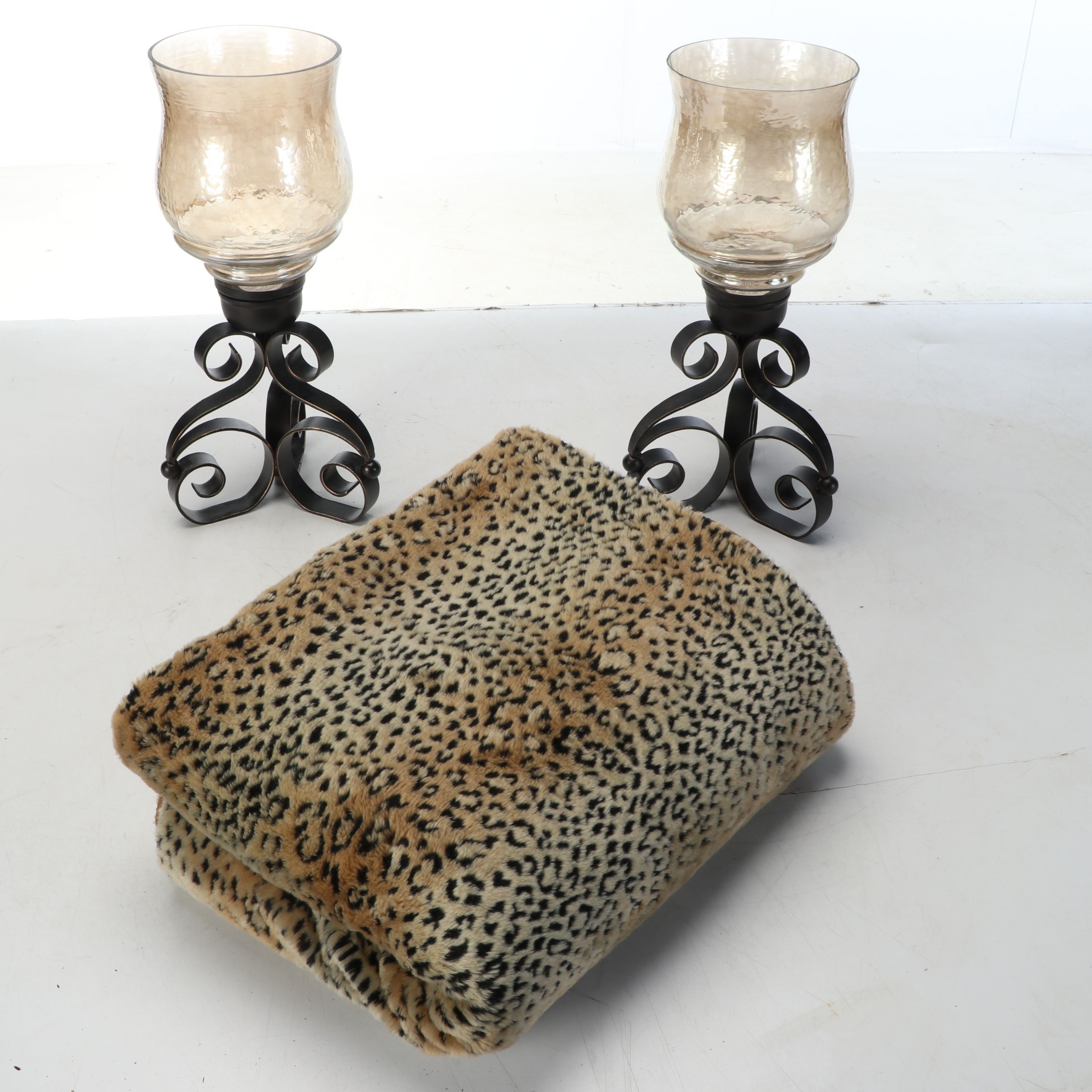 Silverado Home Throw Blanket with Pair of Metal Candle Holders