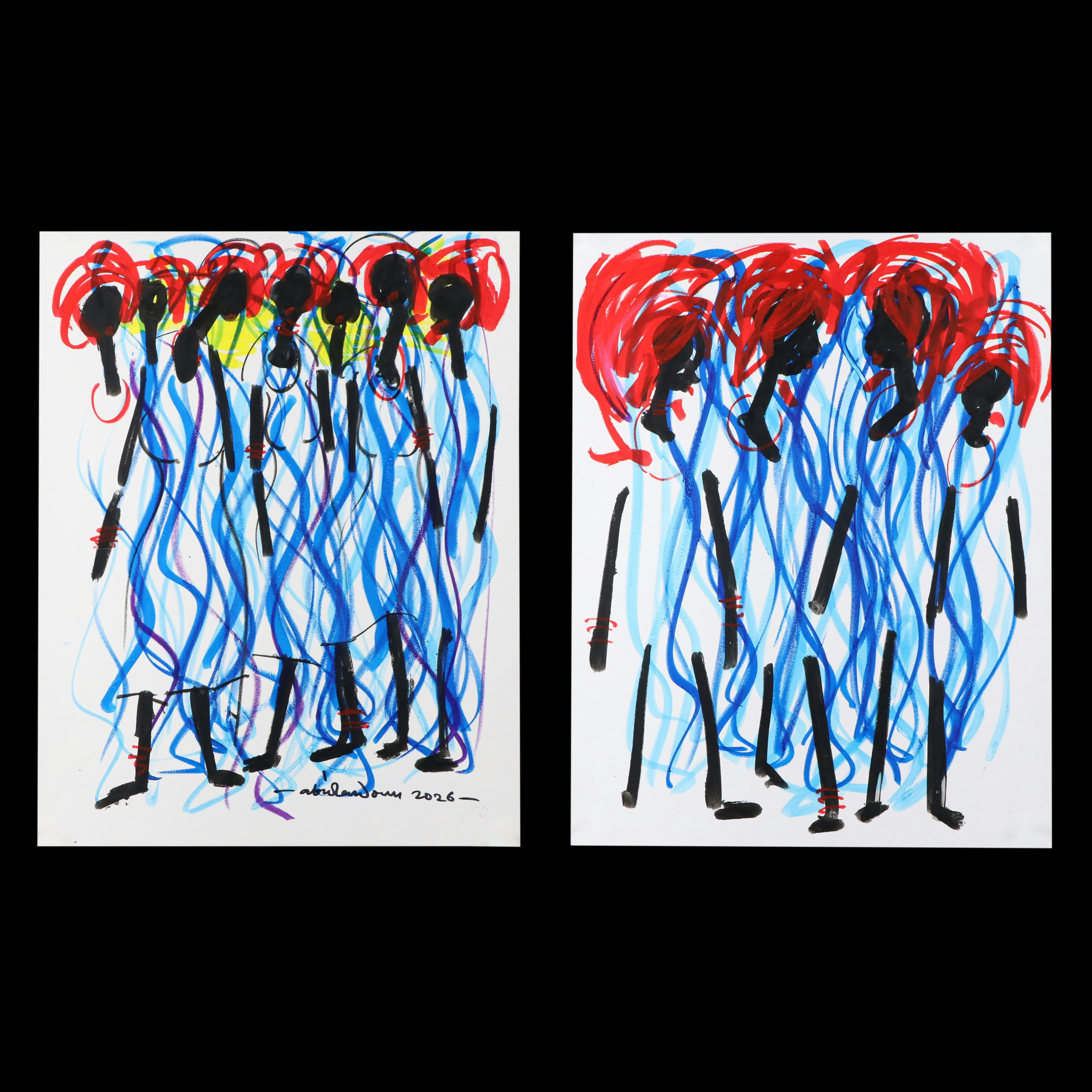 Abiola Idowu Acrylic and Marker Drawings "Blue Summer" and More, 2026