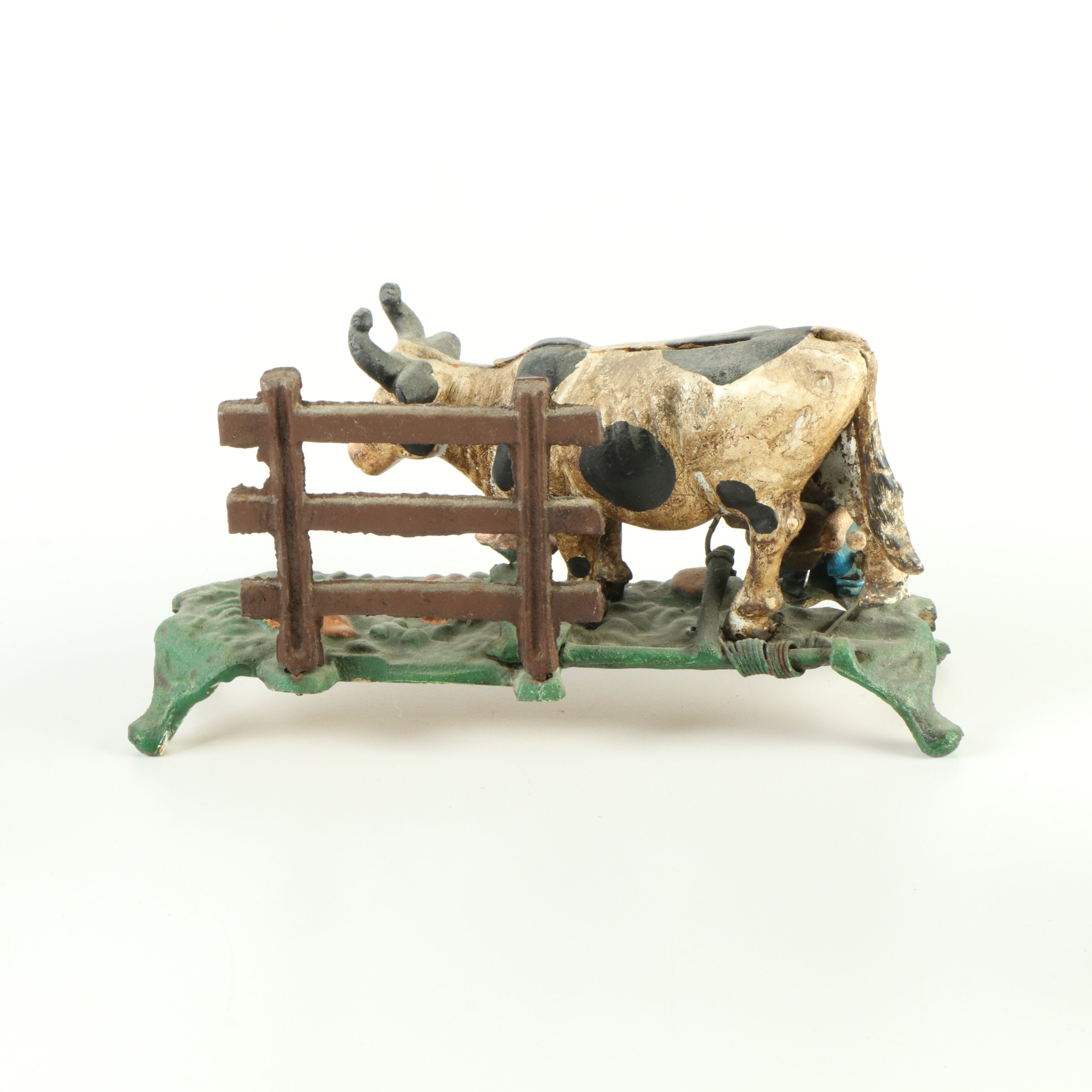 Three Vintage Cast Iron Mechanized Banks, Baseball, Football, Farm