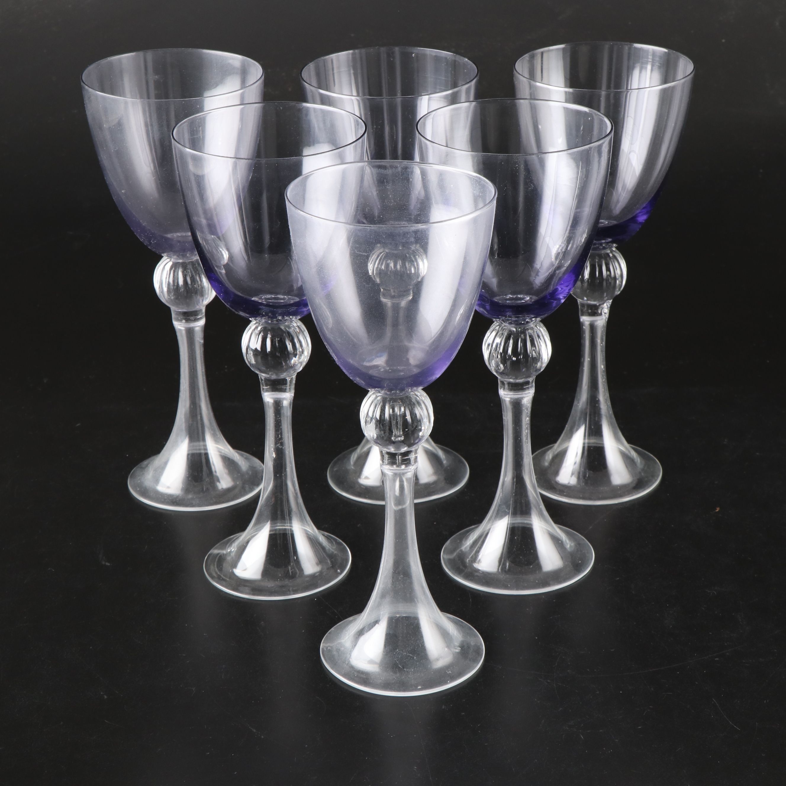 Blown Glass Pitcher with Purple Glass Goblets