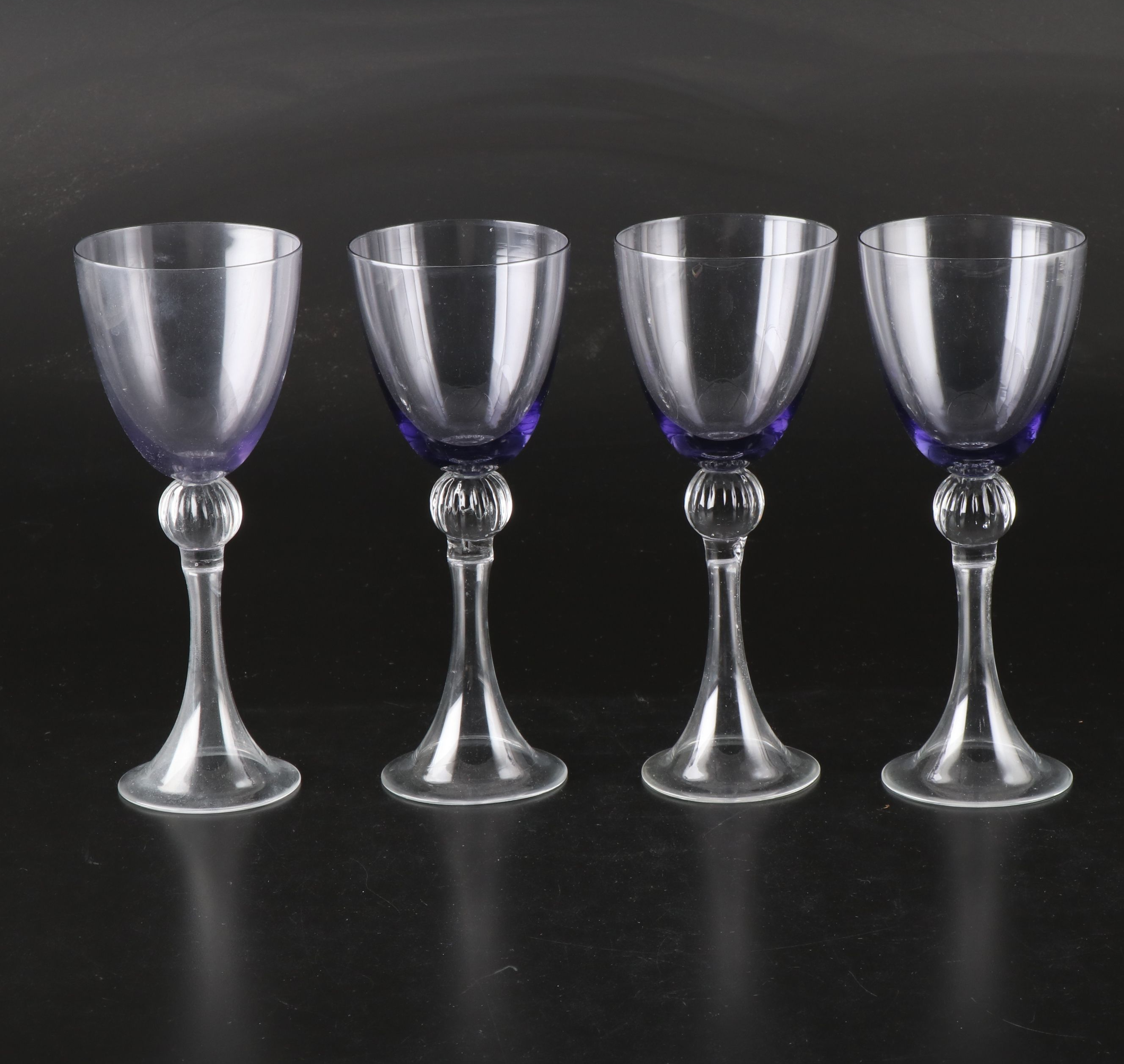 Blown Glass Pitcher with Purple Glass Goblets