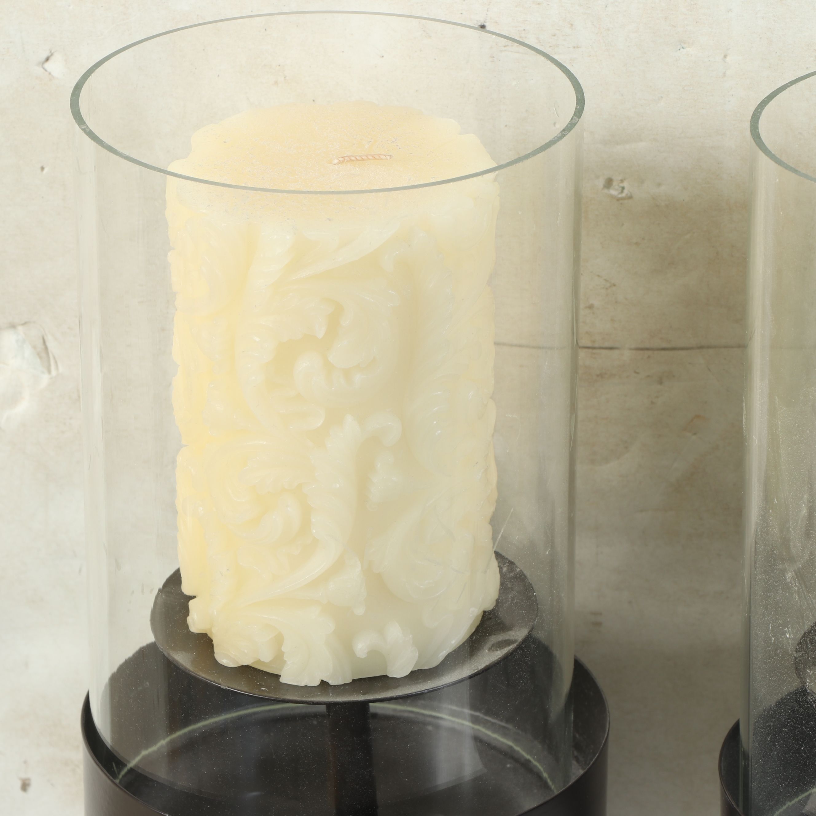 Pair of Black Metal Band Pillar Candle Wall Sconces