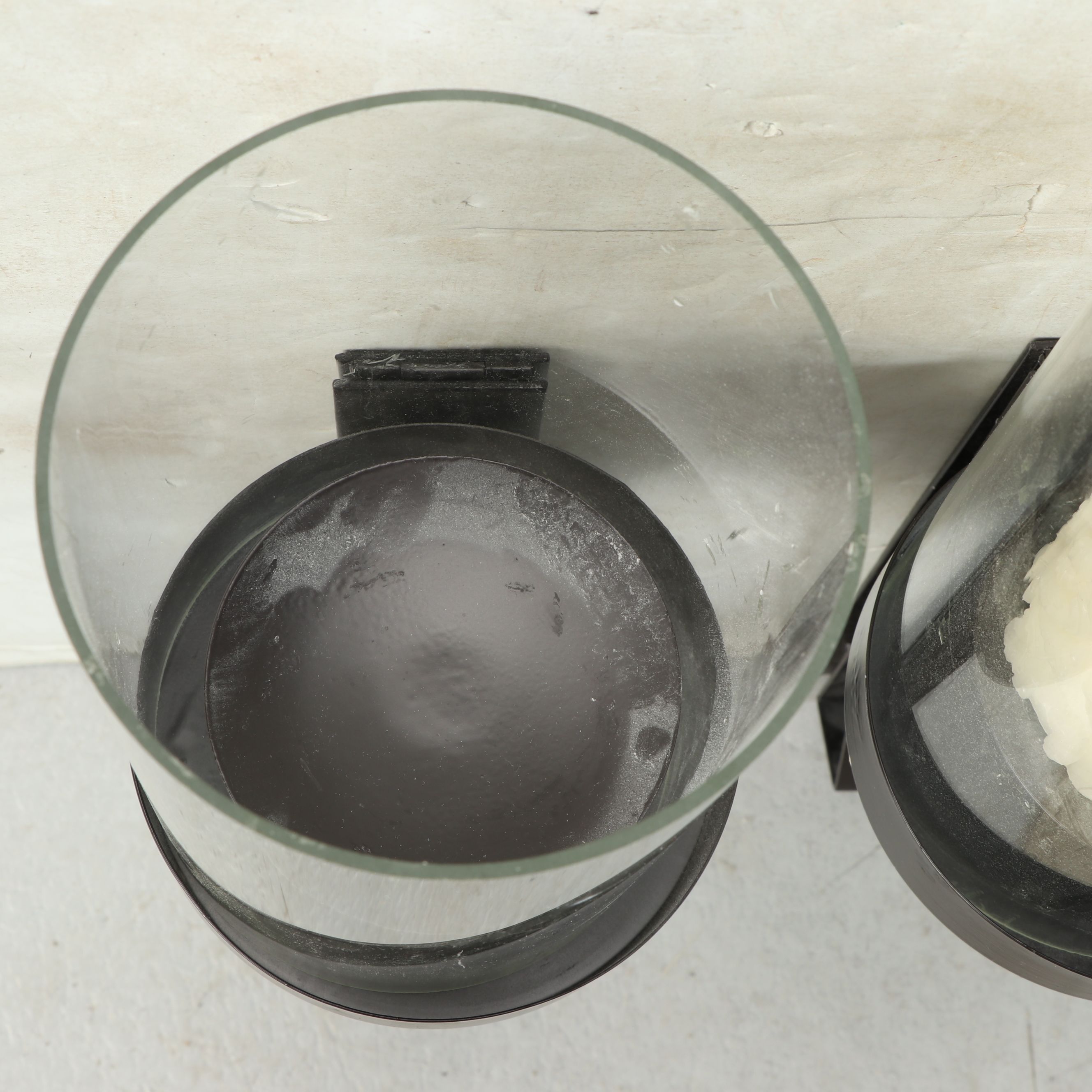 Pair of Black Metal Band Pillar Candle Wall Sconces