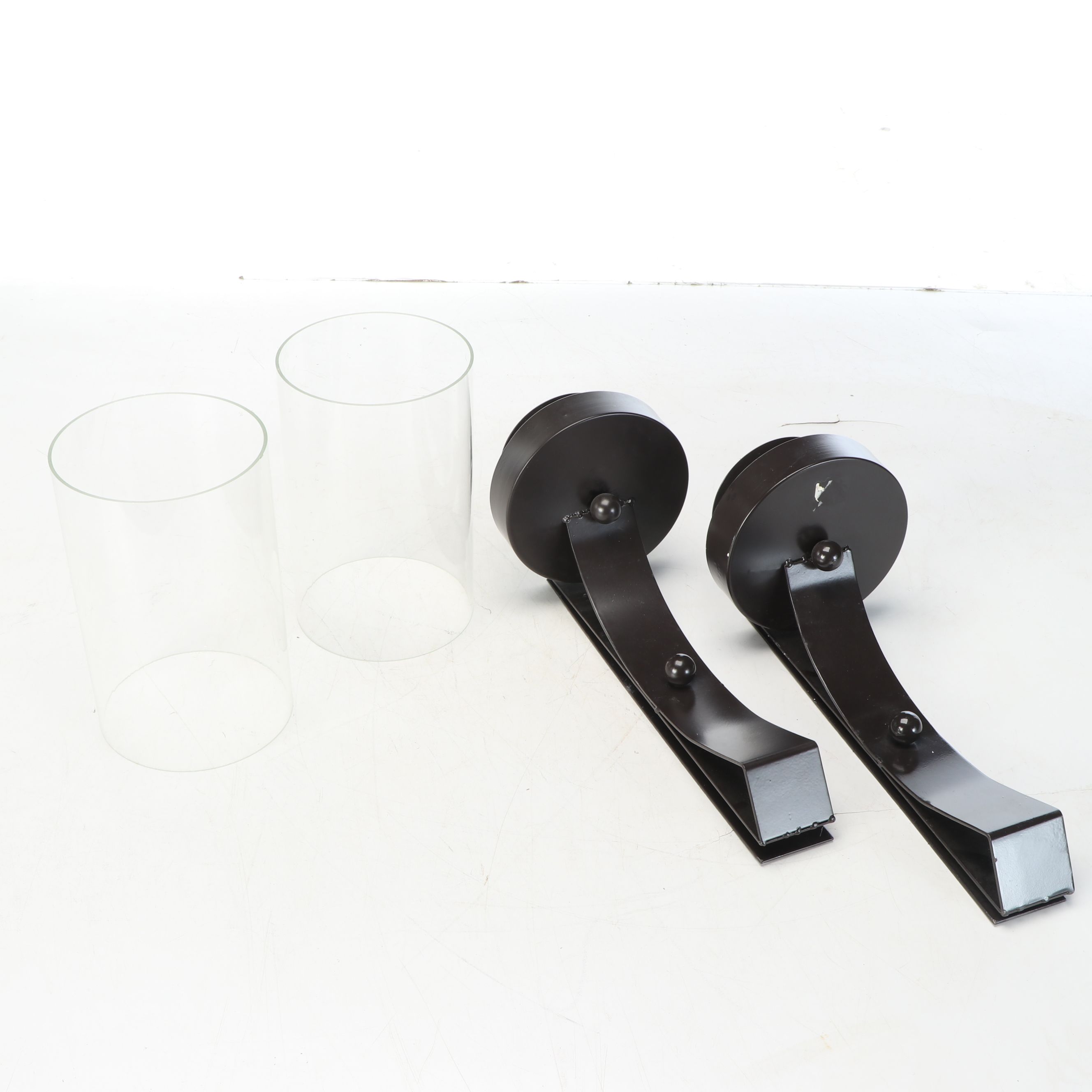 Pair of Black Metal Band Pillar Candle Wall Sconces