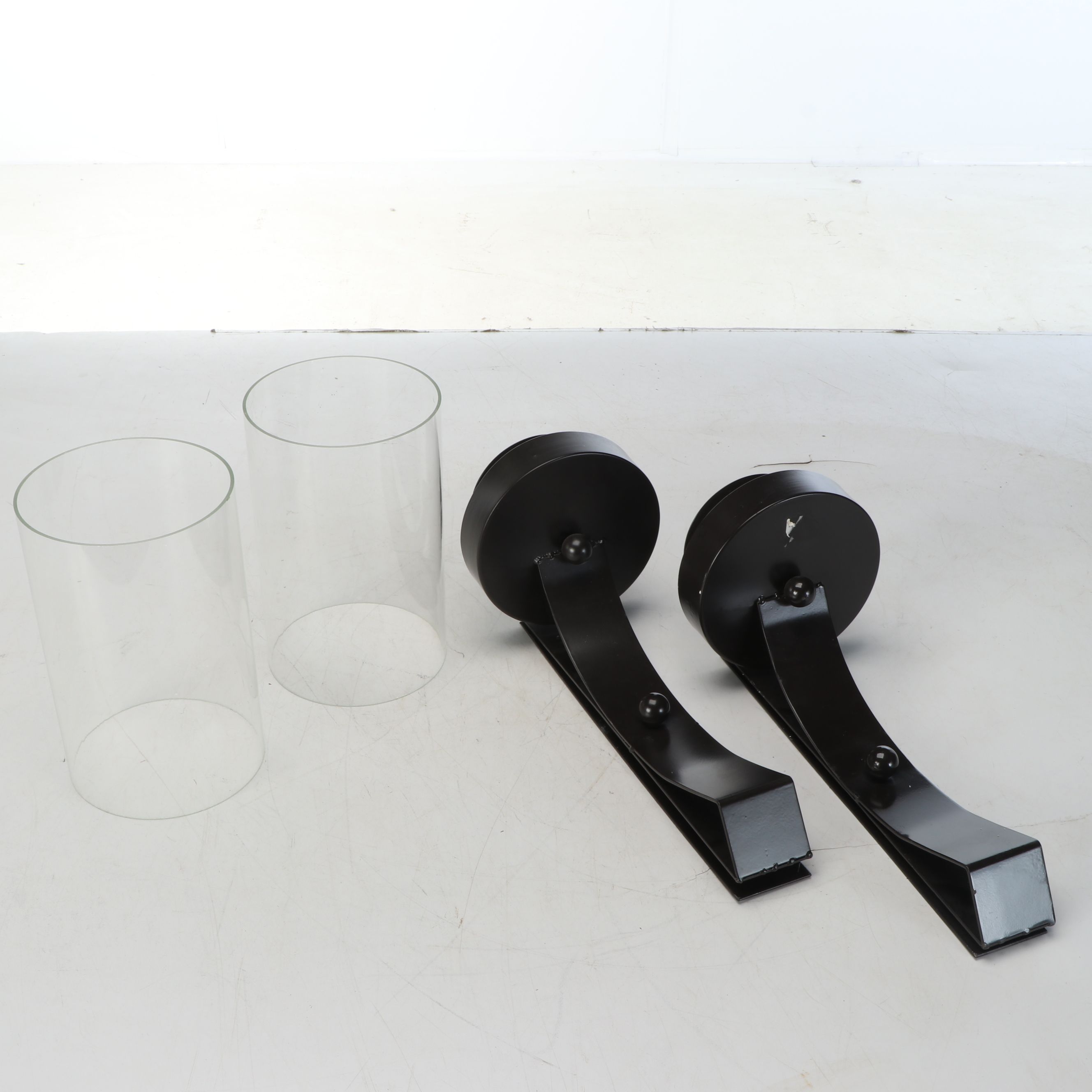 Pair of Black Metal Band Pillar Candle Wall Sconces