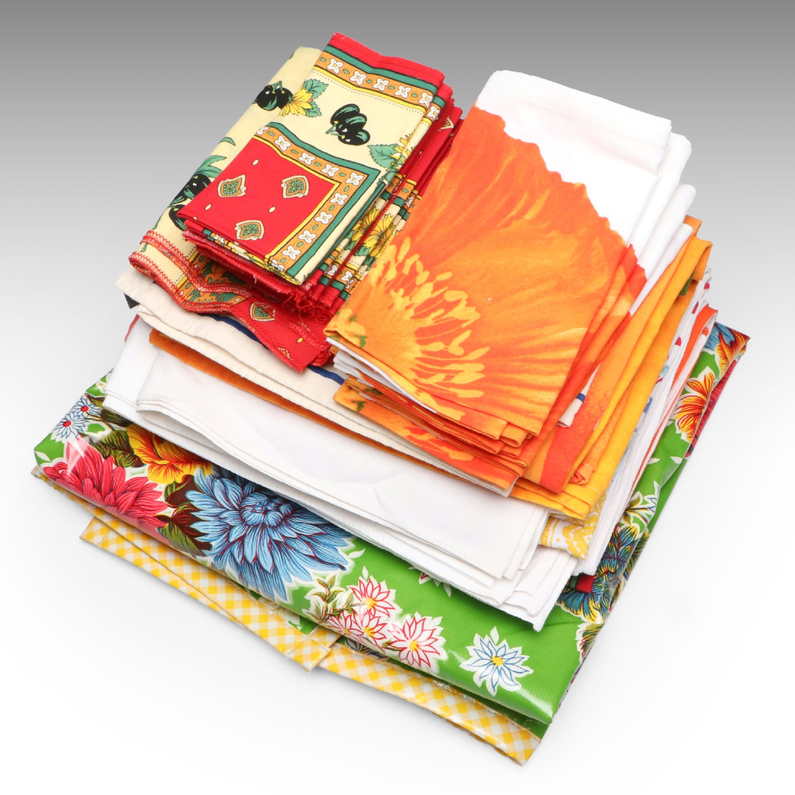 Floral and Gingham Oilcloth Tablecloth, Isaac Mizrahi Placemats and Other Linens